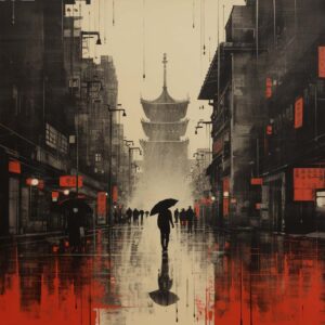 Rain Over Red Lantern Street Limited Edition Art Print