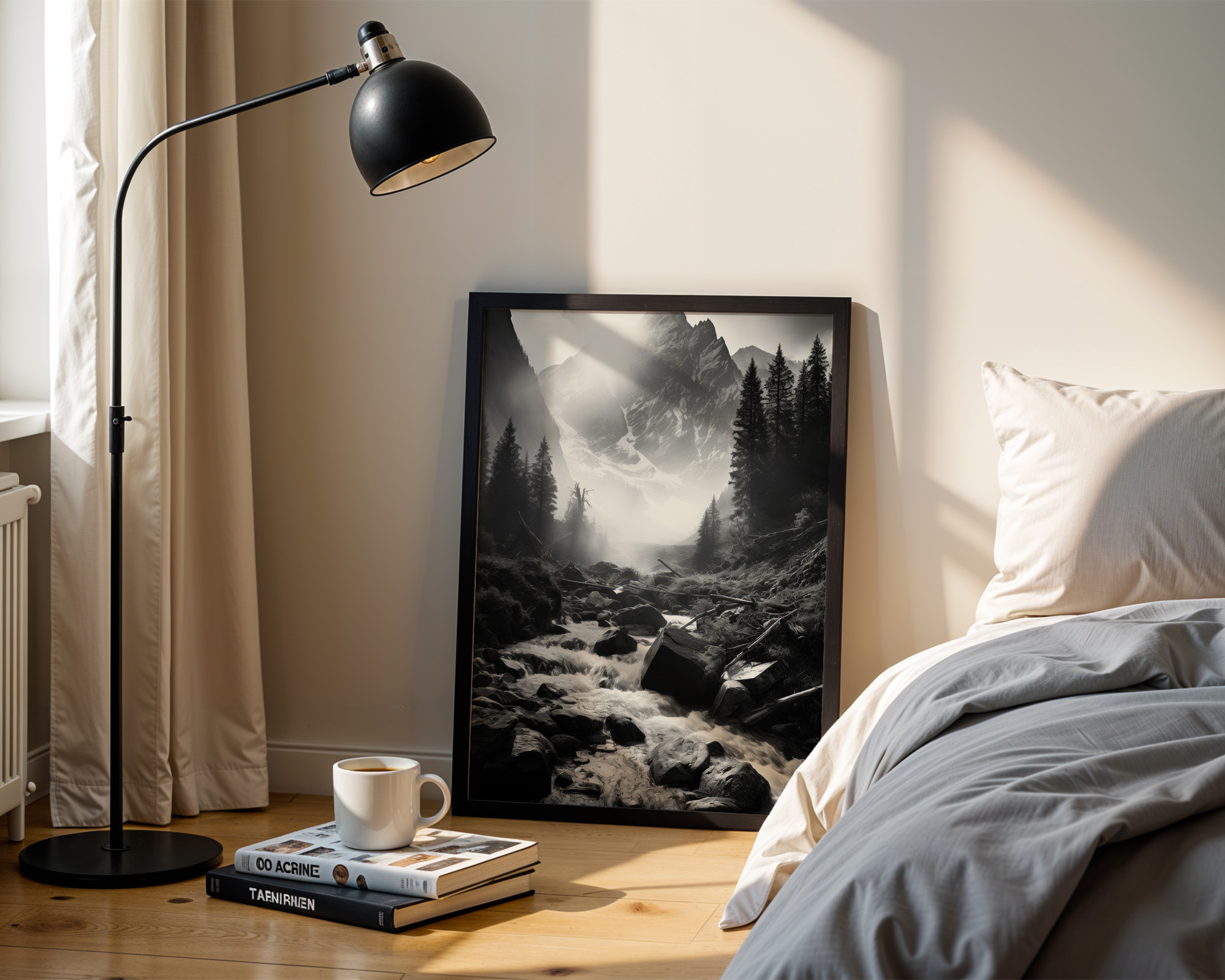 Mountain Light Cascade Art Print - room mockup