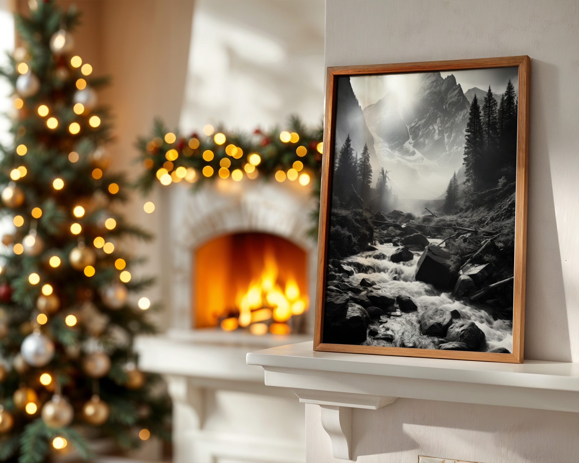 Mountain Light Cascade Art Print - room mockup