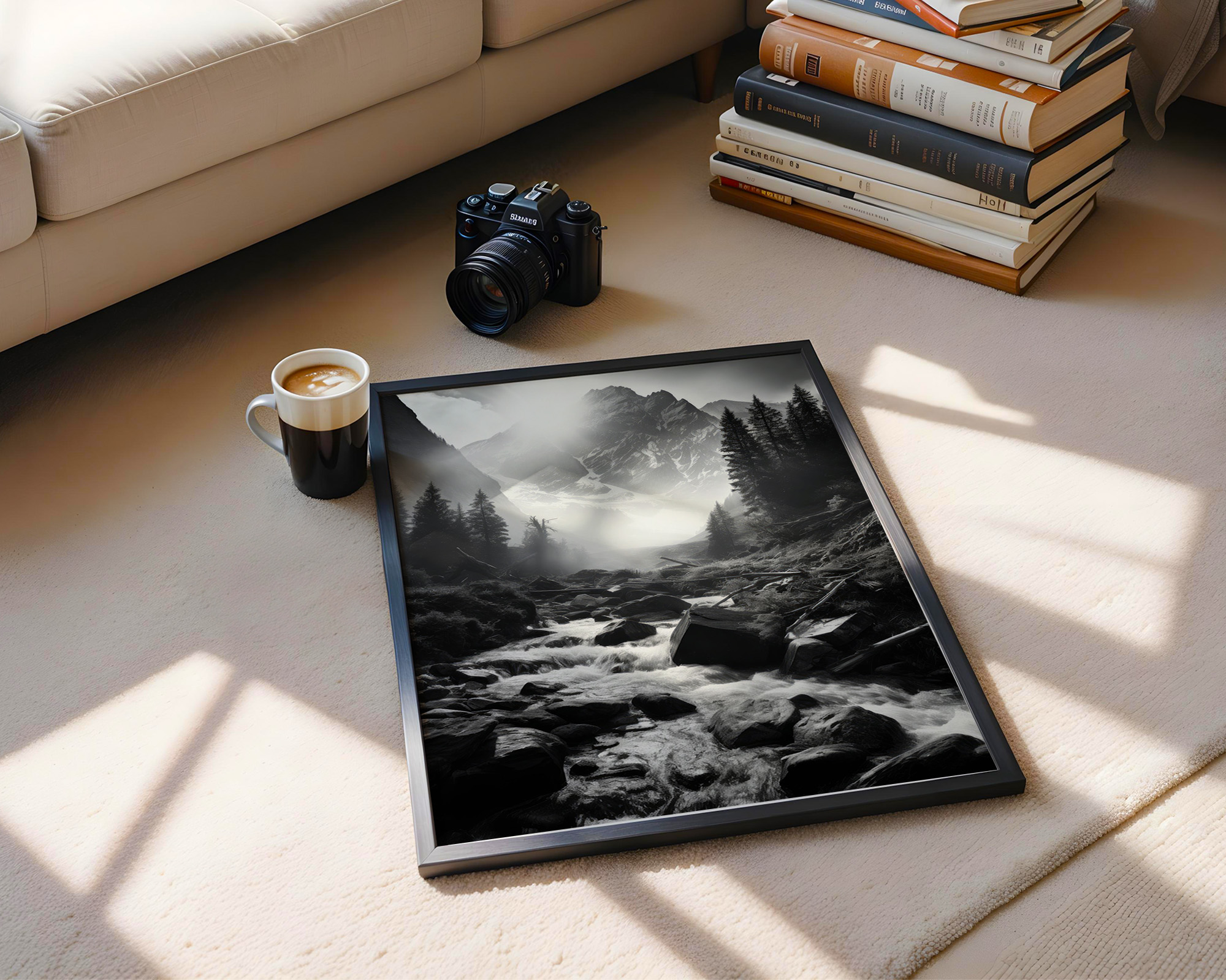 Mountain Light Cascade Art Print - room mockup