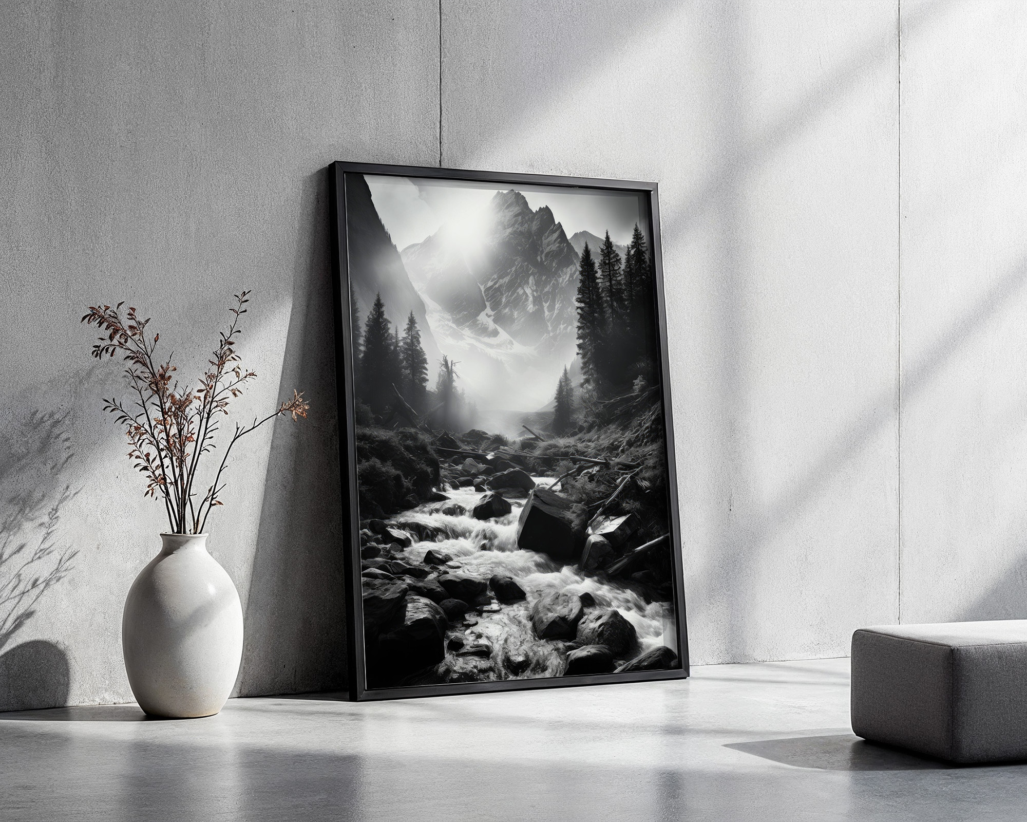 Mountain Light Cascade Art Print - room mockup
