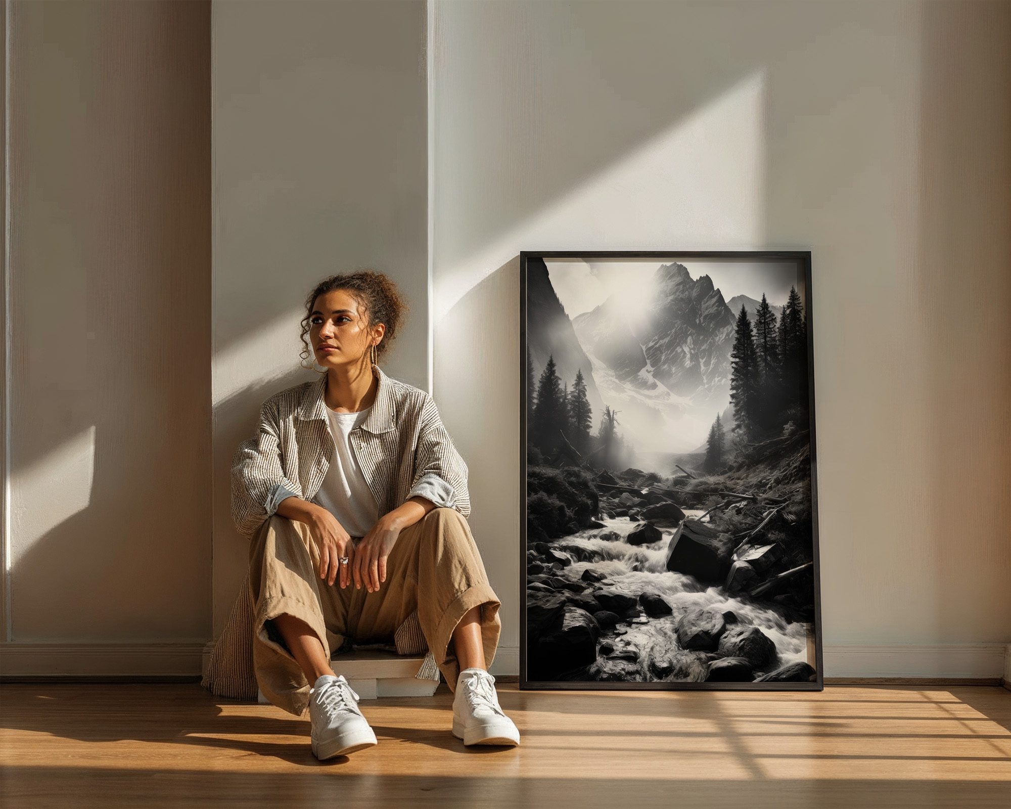 Mountain Light Cascade Art Print - room mockup