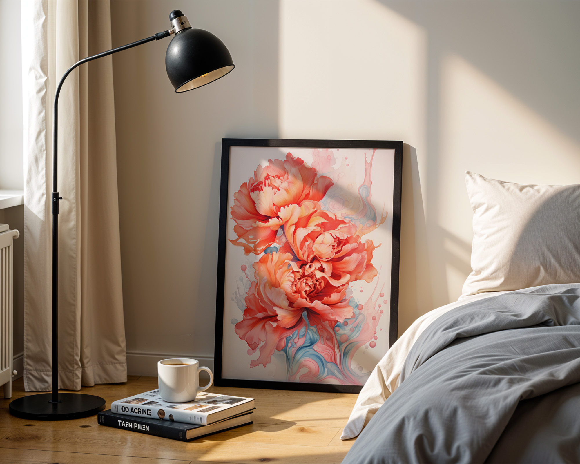 Luminous Peony Cascade Art Print - room mockup
