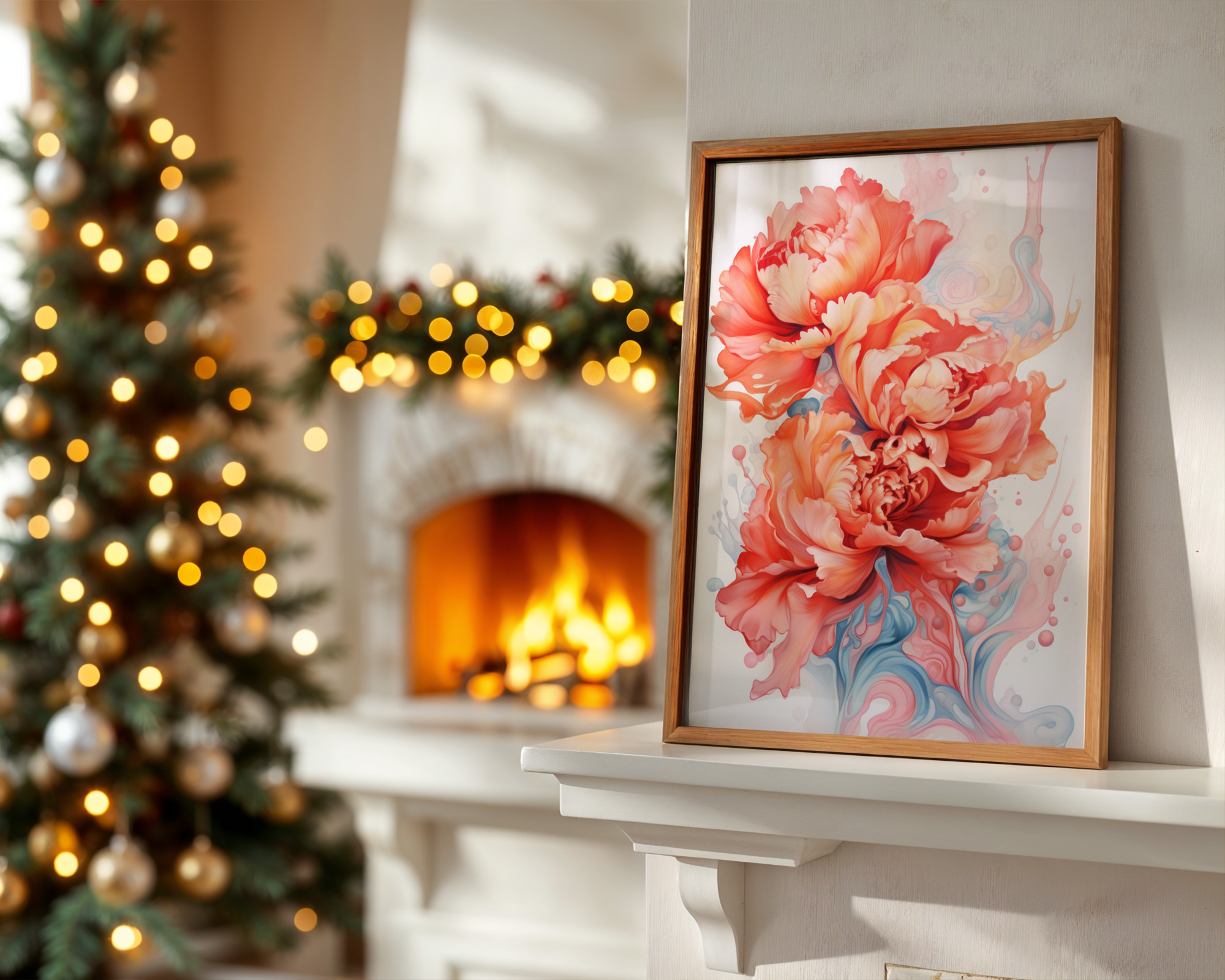 Luminous Peony Cascade Art Print - room mockup