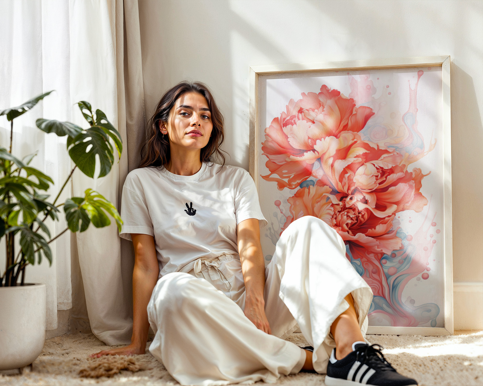 Luminous Peony Cascade Art Print - room mockup