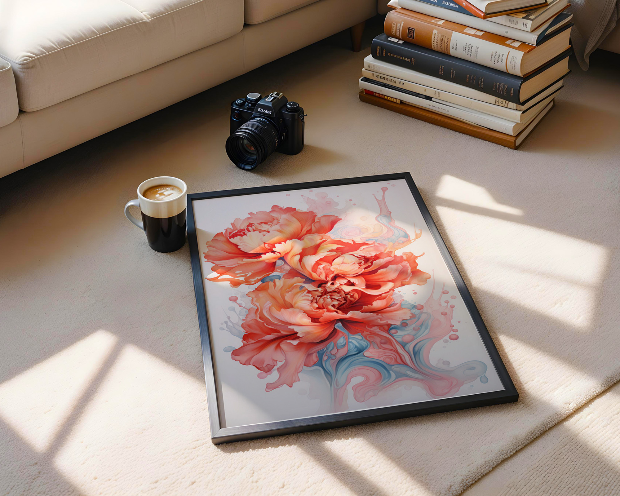 Luminous Peony Cascade Art Print - room mockup