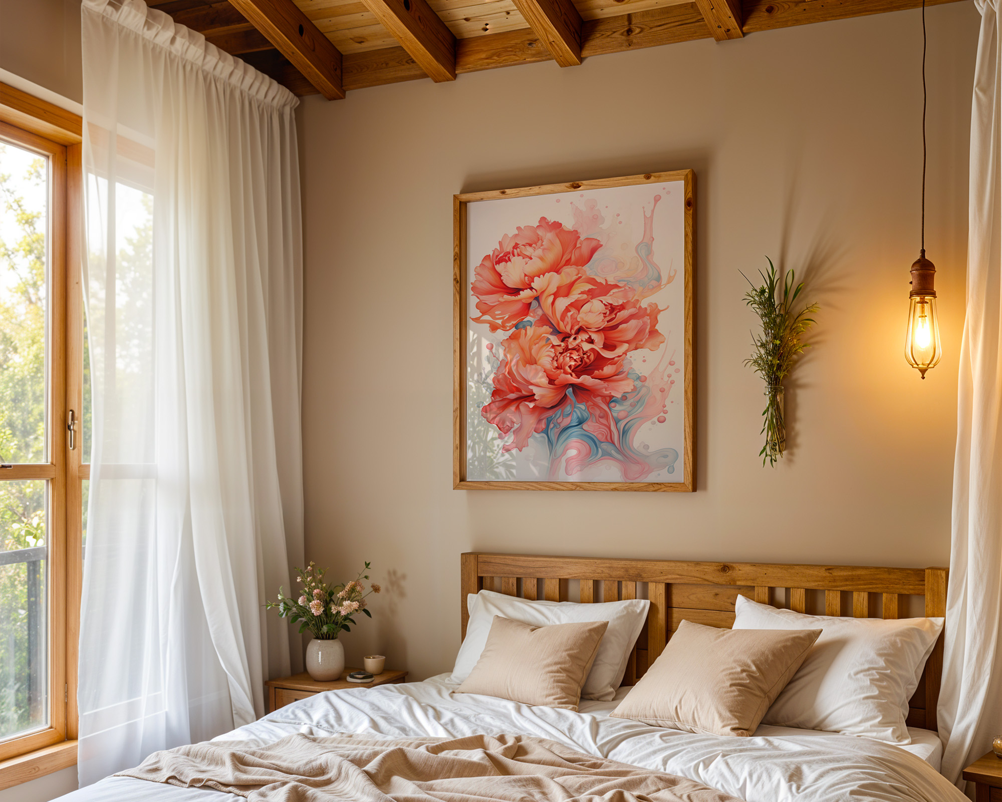 Luminous Peony Cascade Art Print - room mockup