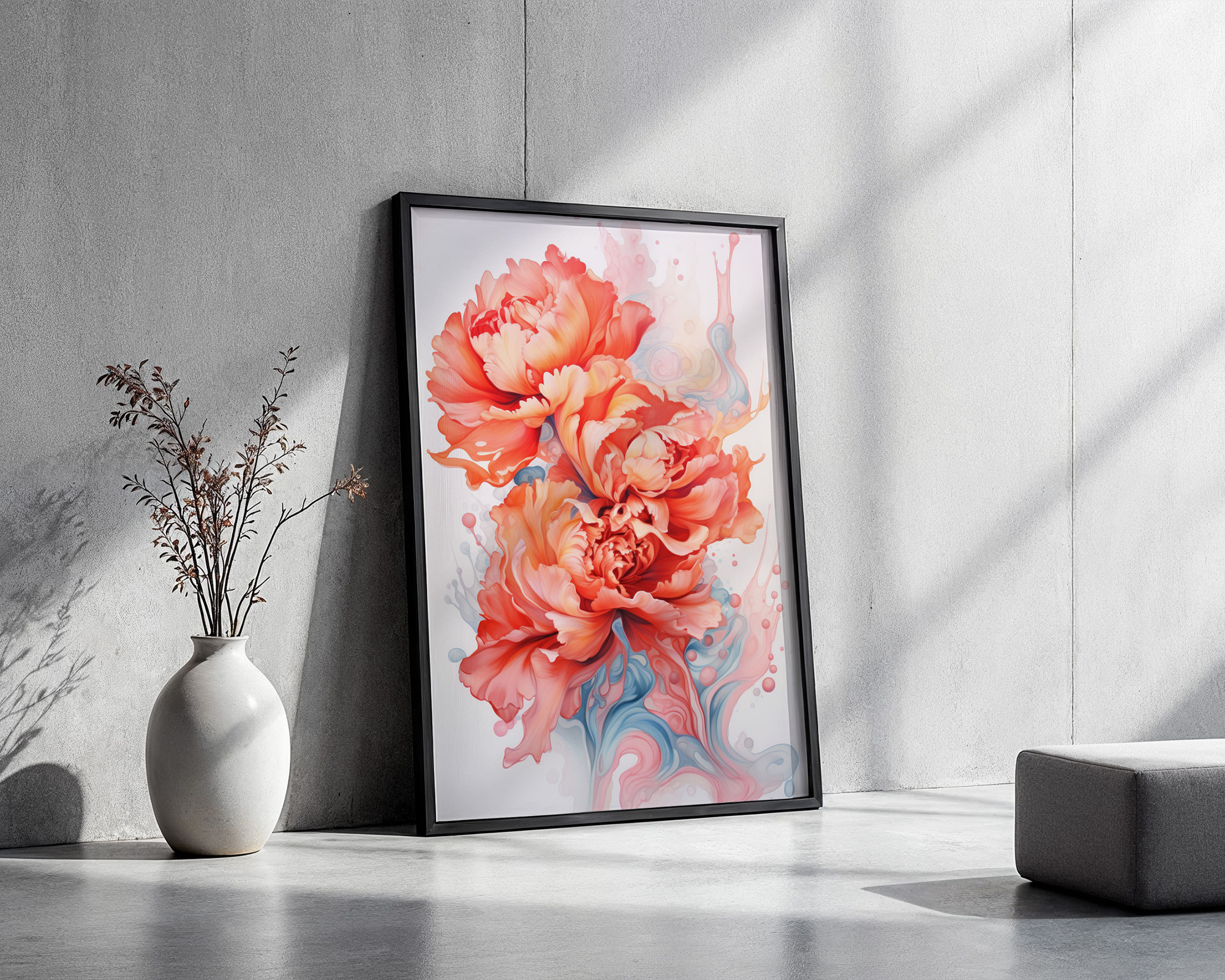 Luminous Peony Cascade Art Print - room mockup