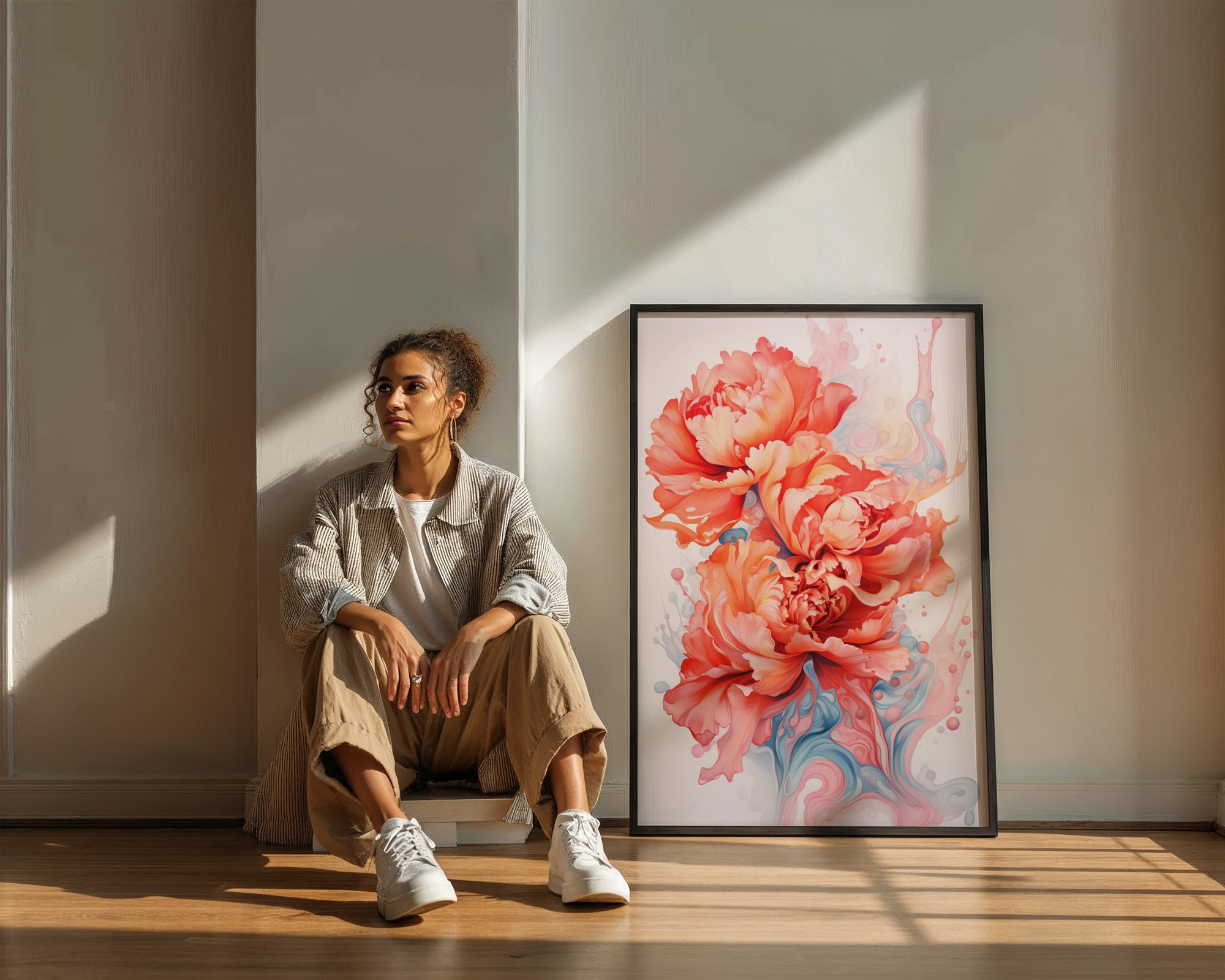 Luminous Peony Cascade Art Print - room mockup