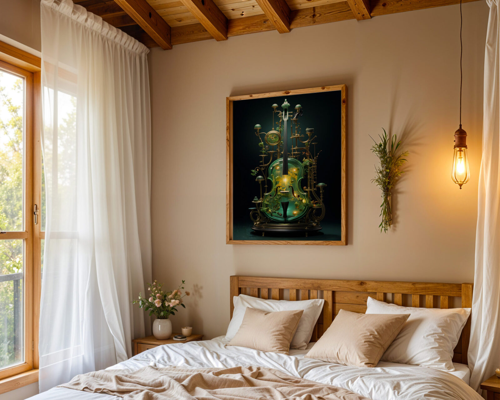 Emerald Resonance Glass Cello Art Print - room mockup