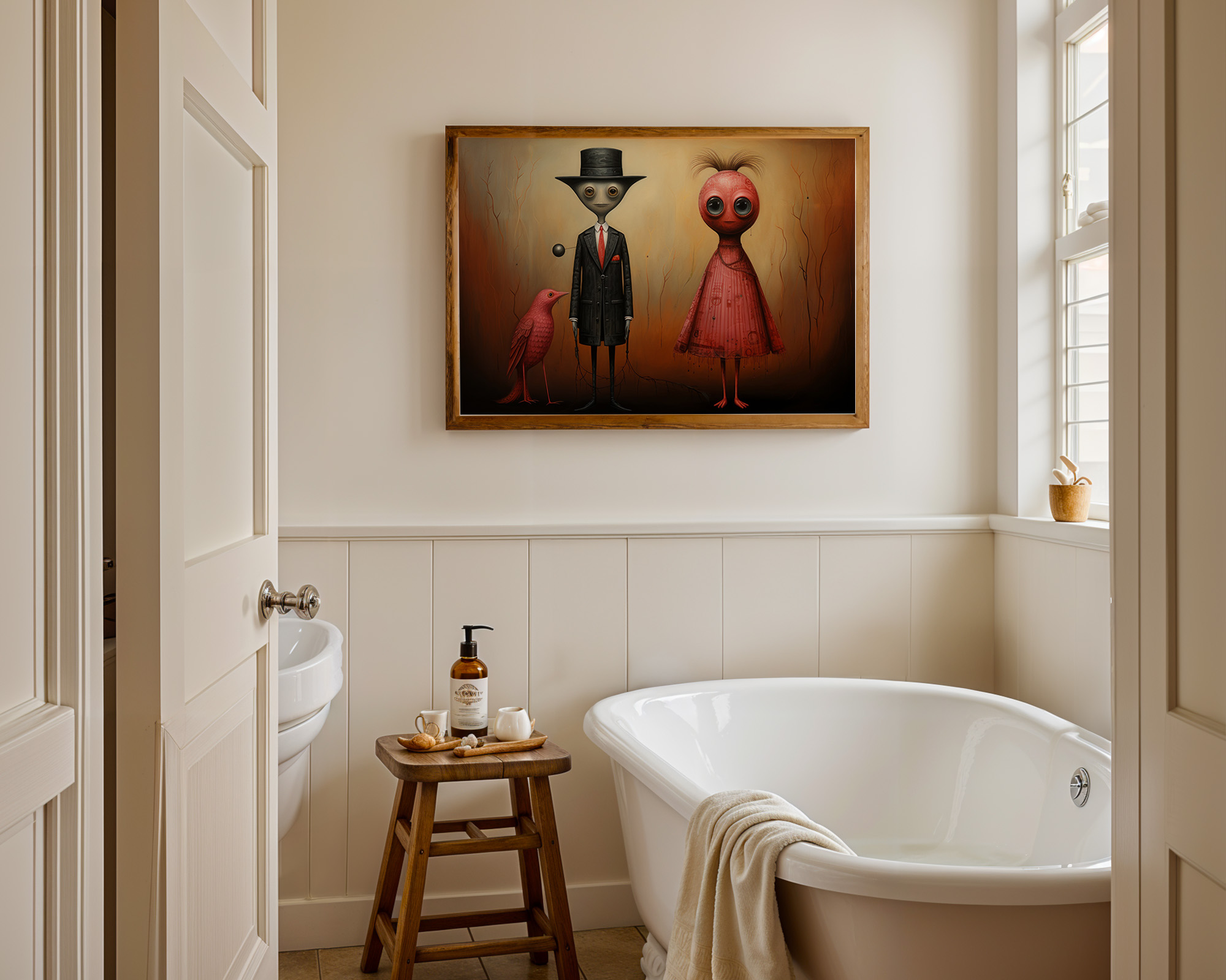 The Gentleman and the Crimson Muse Art Print - room mockup