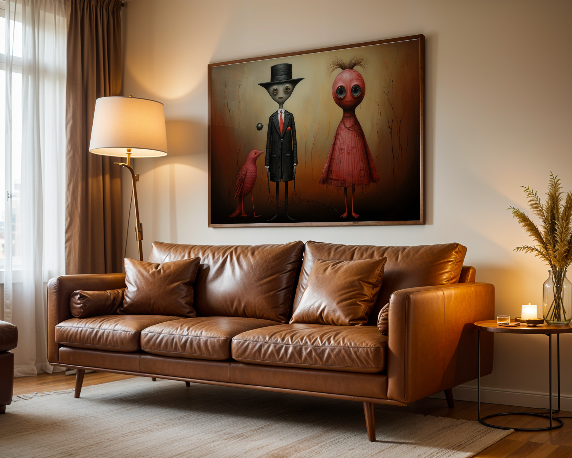 The Gentleman and the Crimson Muse Art Print - room mockup