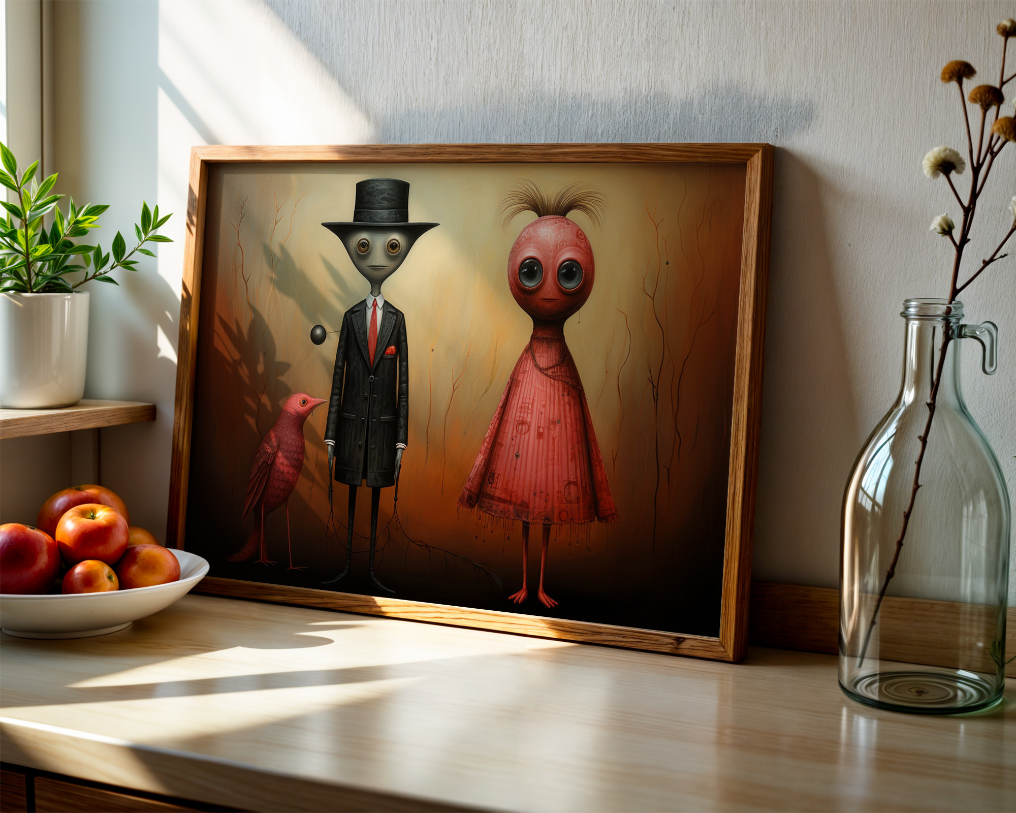 The Gentleman and the Crimson Muse Art Print - room mockup