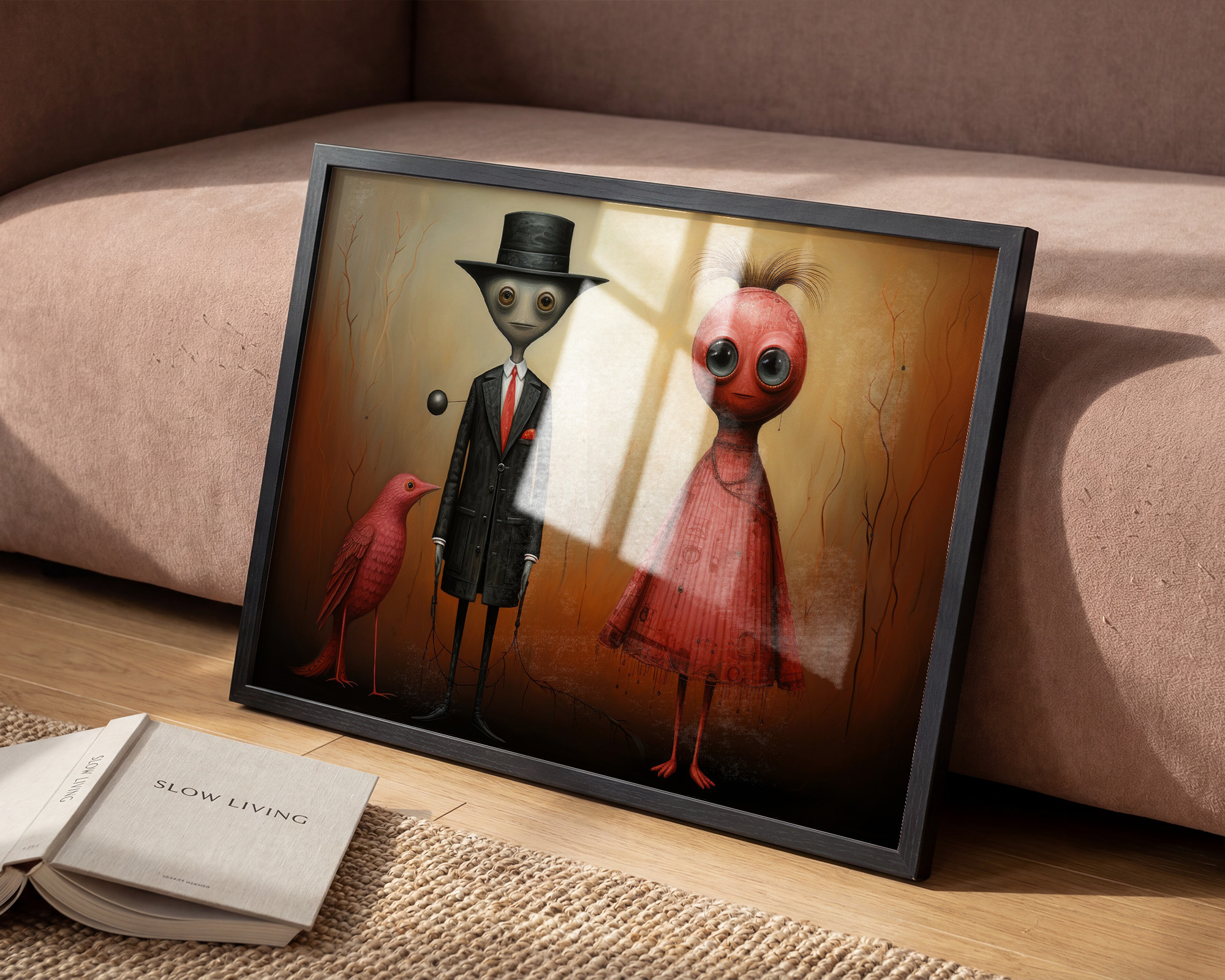 The Gentleman and the Crimson Muse Art Print - room mockup