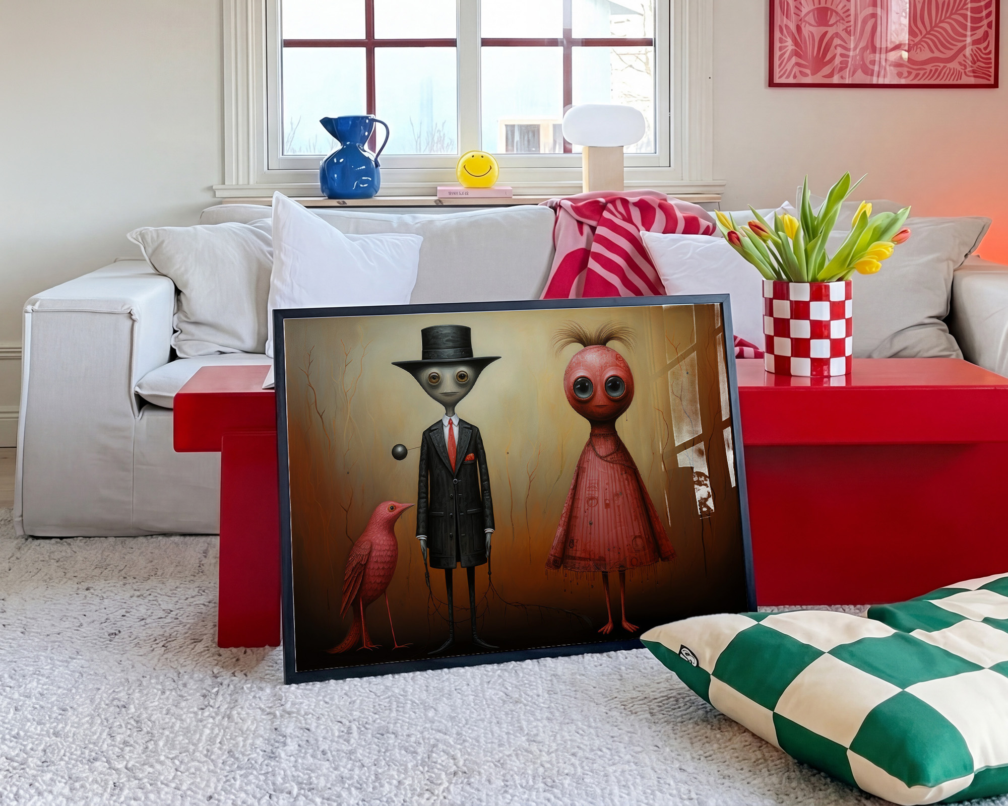 The Gentleman and the Crimson Muse Art Print - room mockup