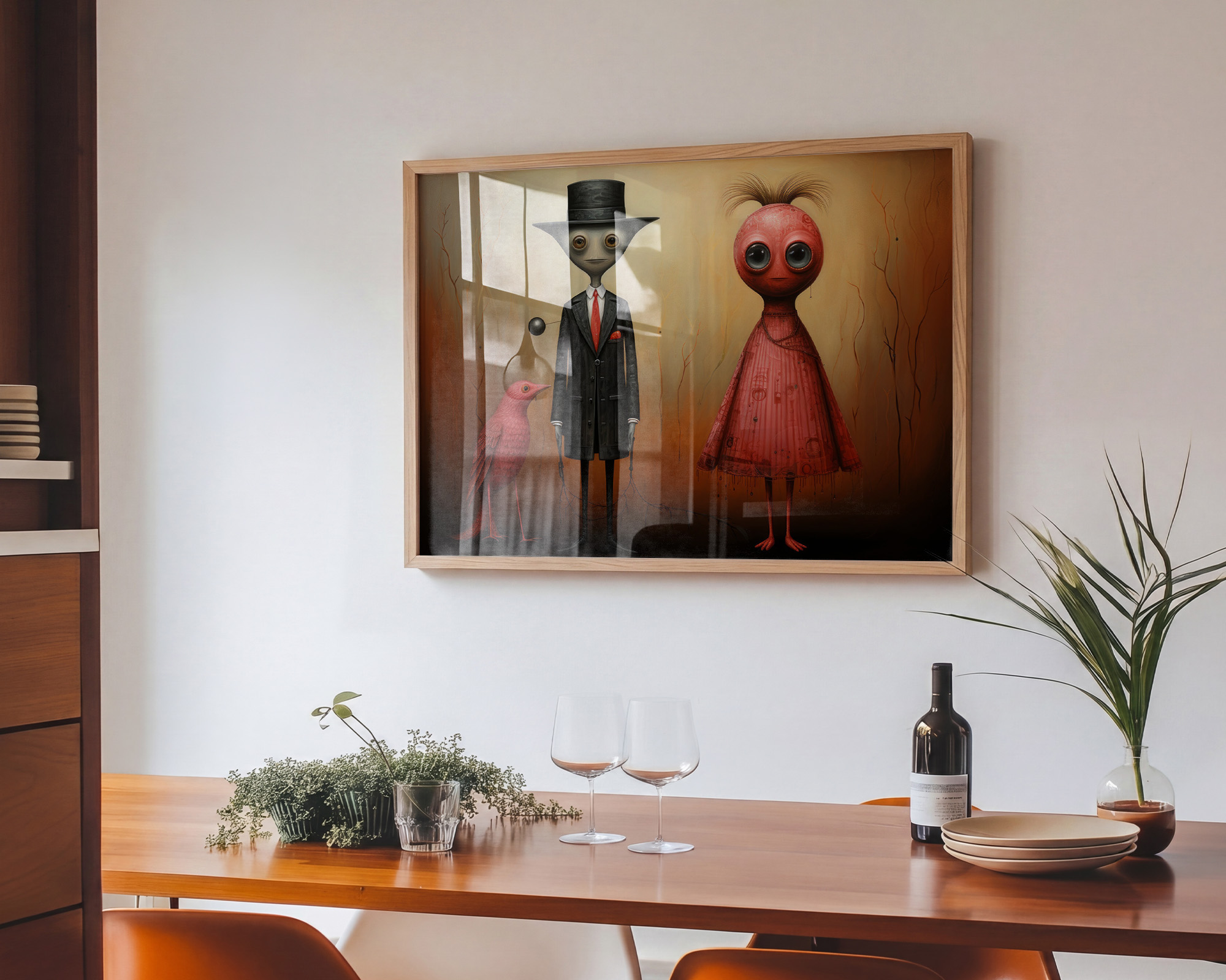 The Gentleman and the Crimson Muse Art Print - room mockup