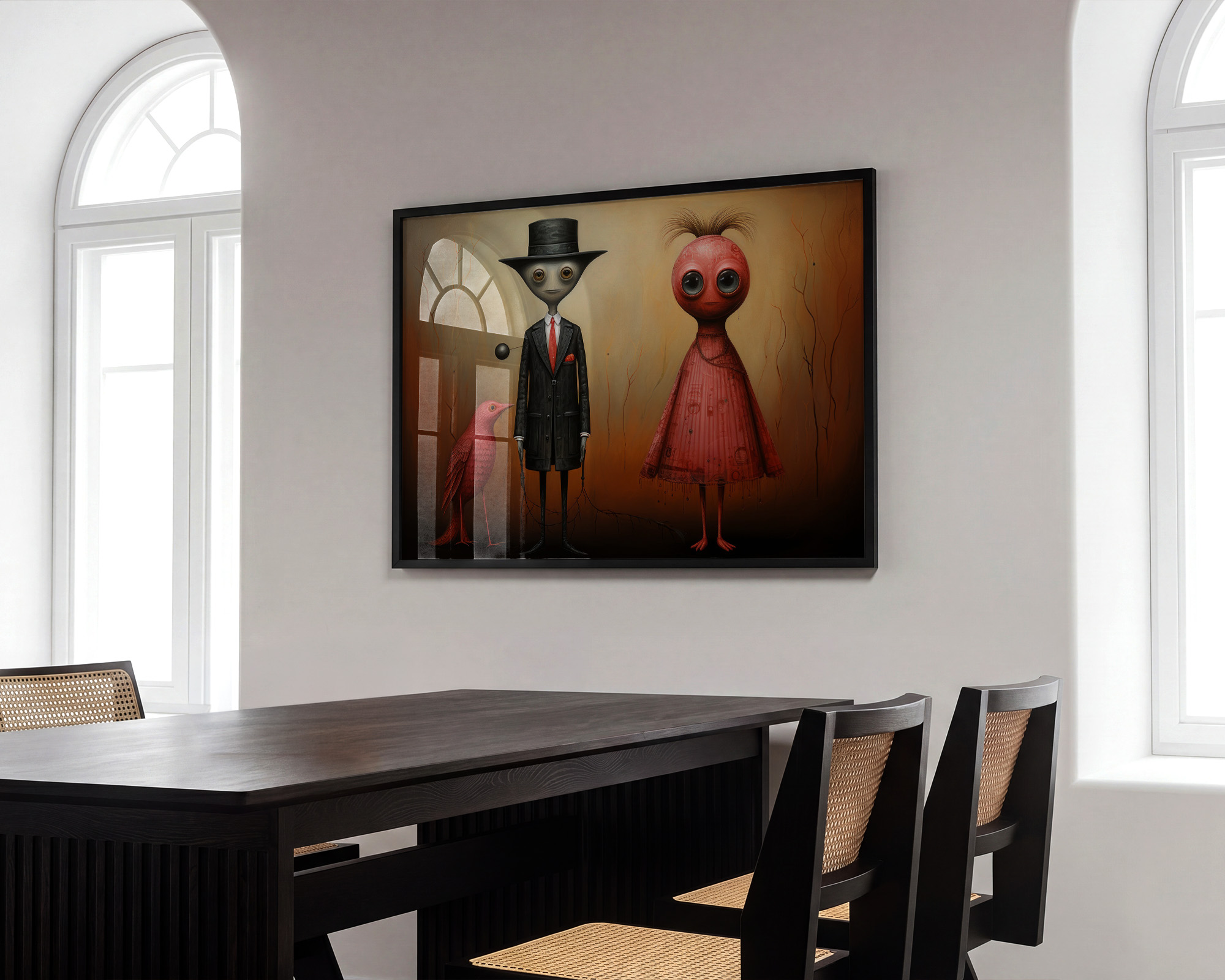 The Gentleman and the Crimson Muse Art Print - room mockup