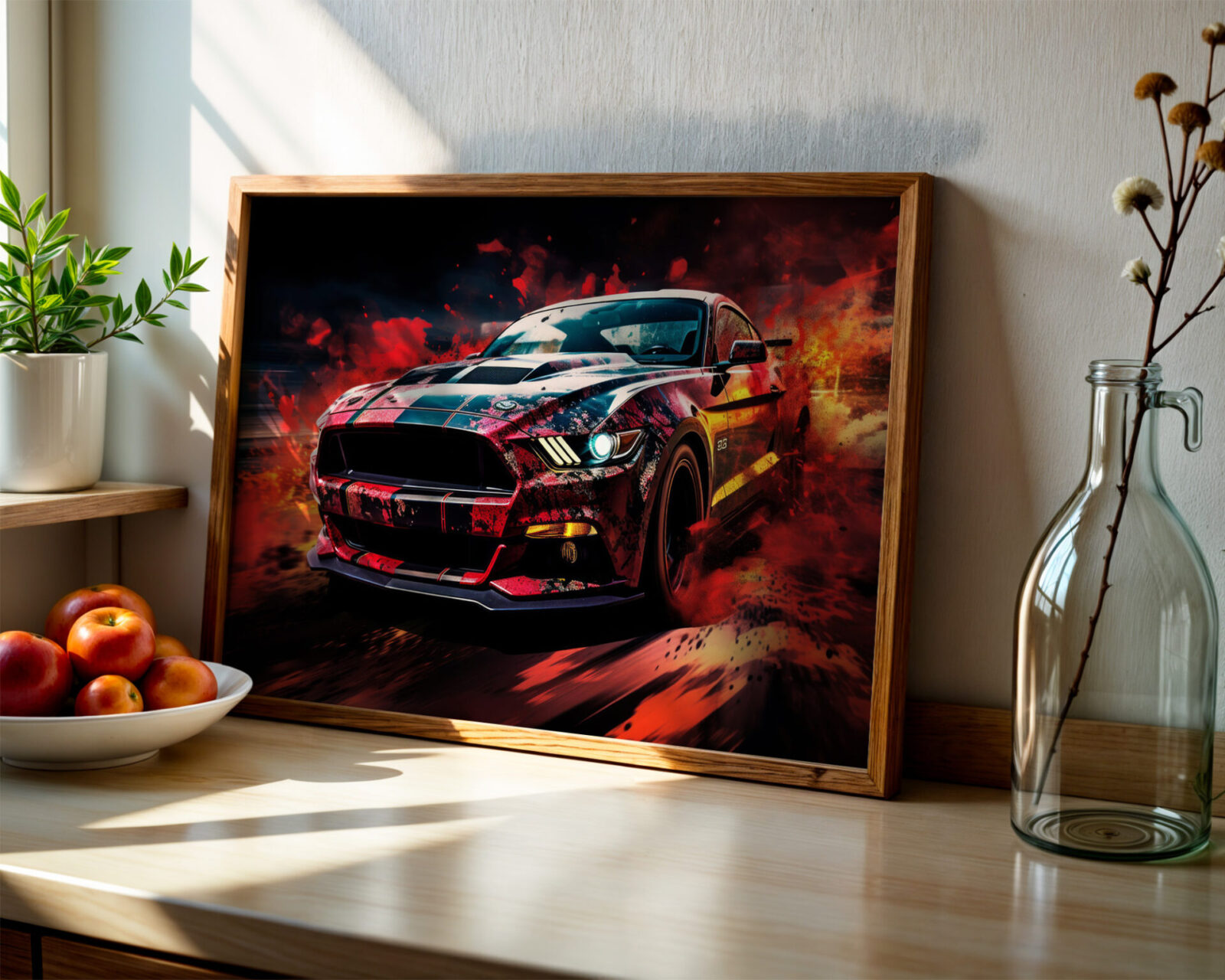 Redline Inferno Contemporary Muscle Car Print - room mockup