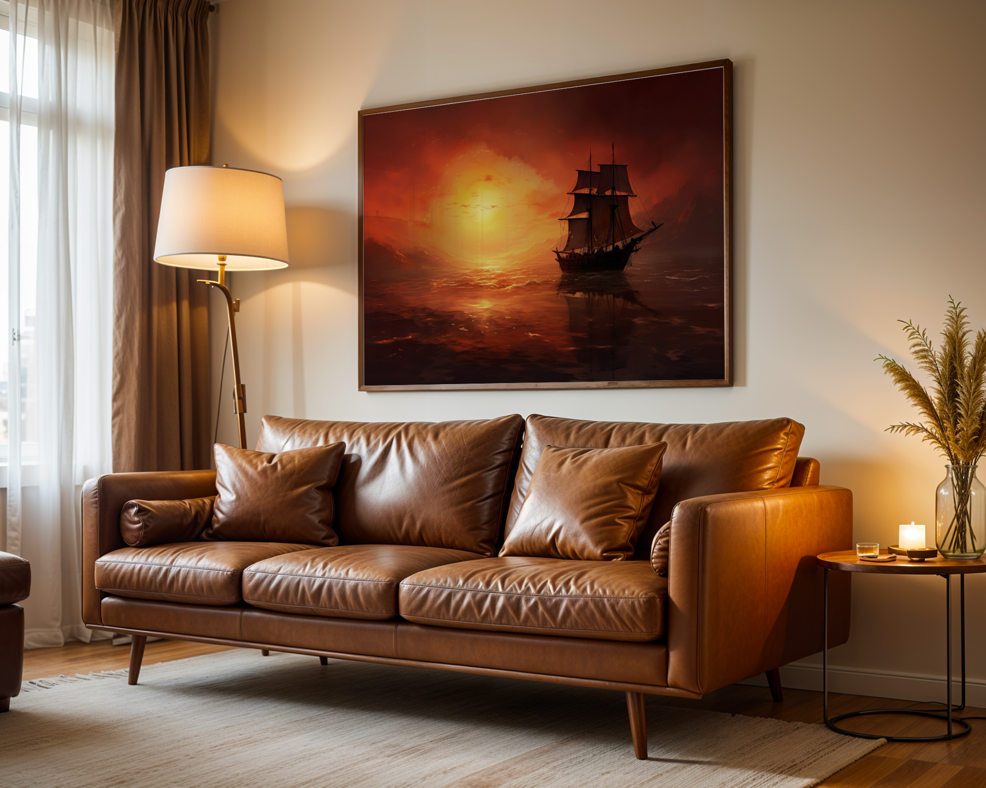 Crimson Passage Sailing Ship Art Print - room mockup