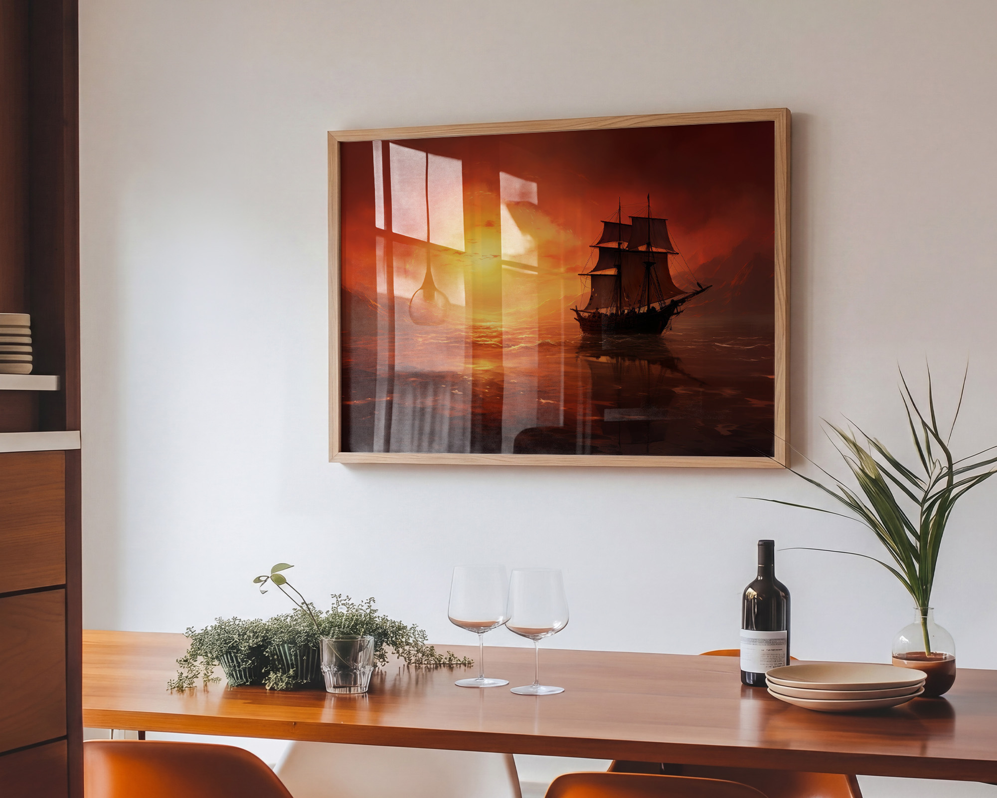 Crimson Passage Sailing Ship Art Print - room mockup