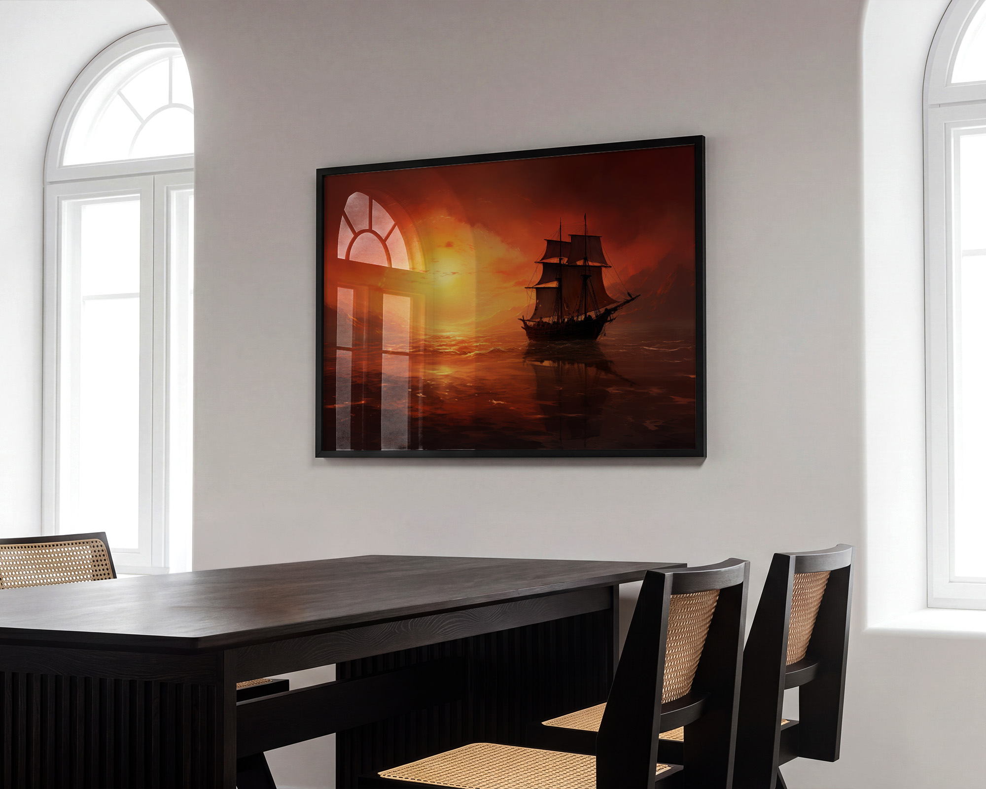 Crimson Passage Sailing Ship Art Print - room mockup