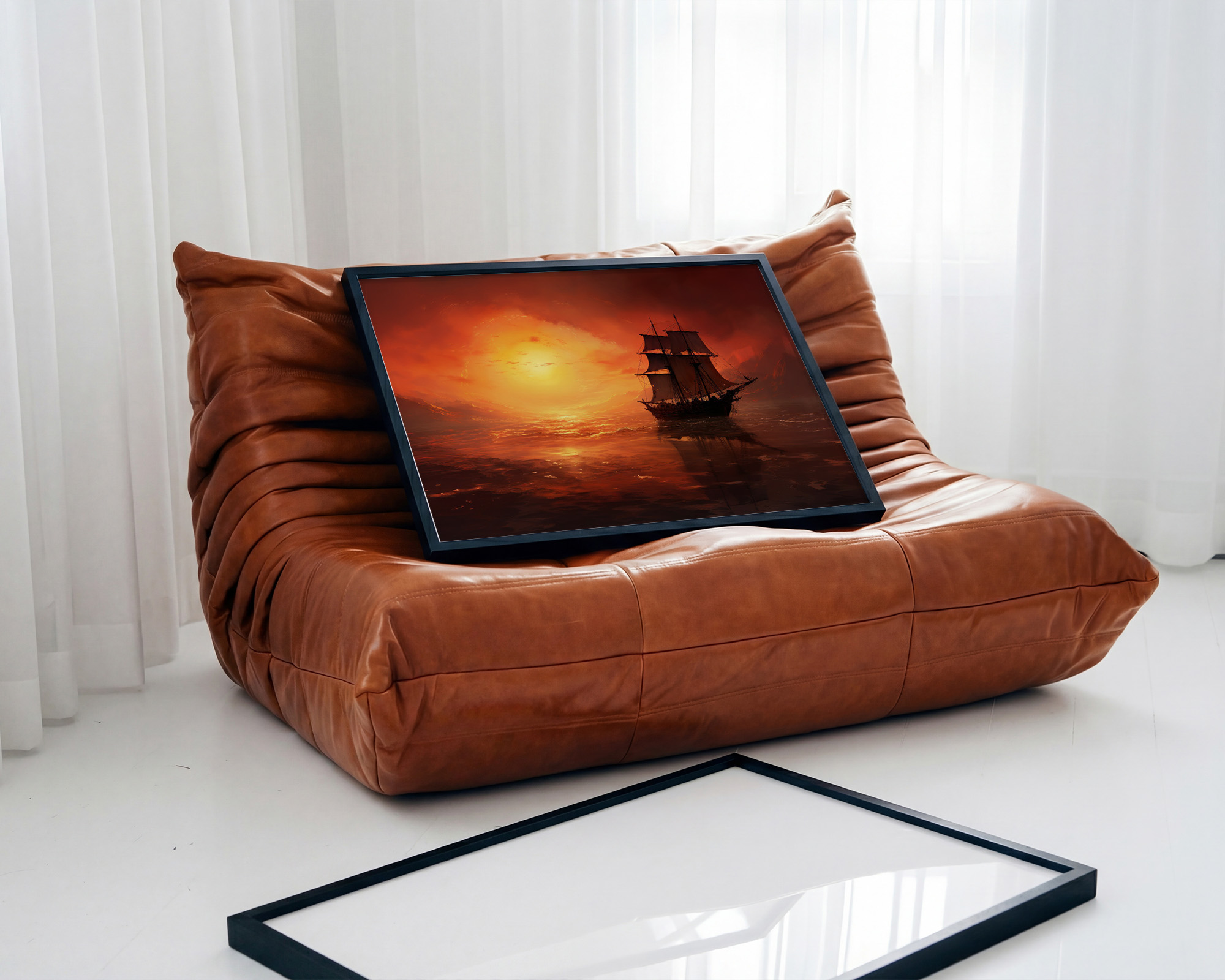 Crimson Passage Sailing Ship Art Print - room mockup