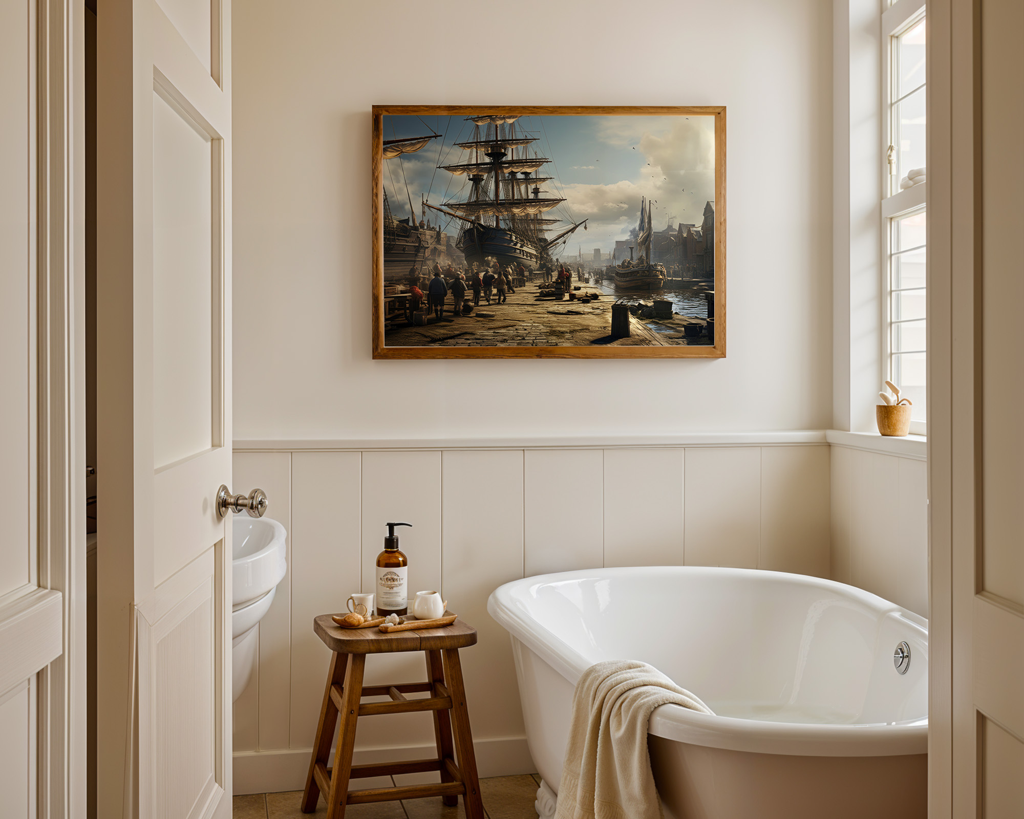 Tall Ships of the Golden Harbor Art Print - room mockup