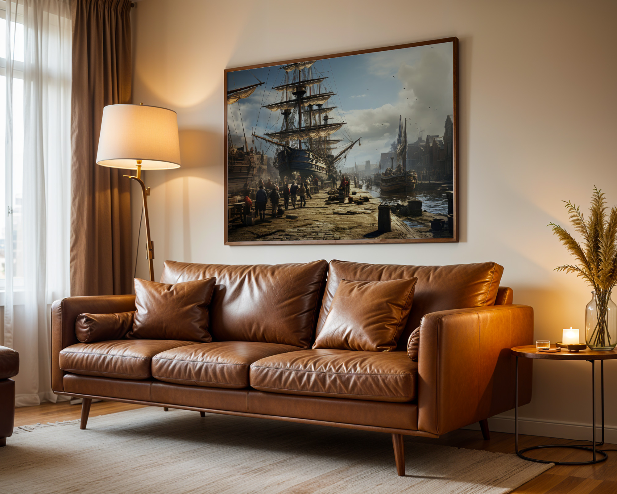 Tall Ships of the Golden Harbor Art Print - room mockup