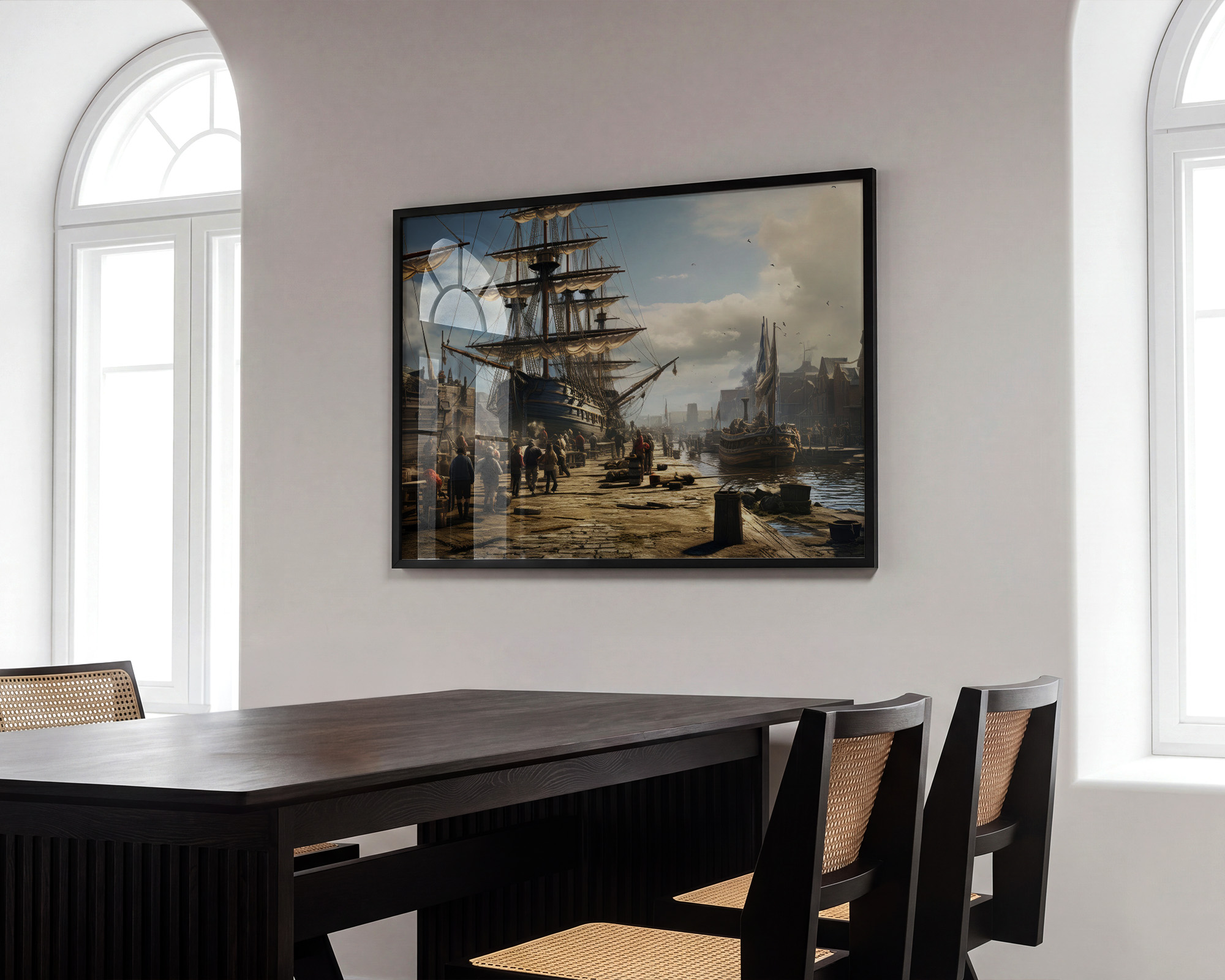 Tall Ships of the Golden Harbor Art Print - room mockup