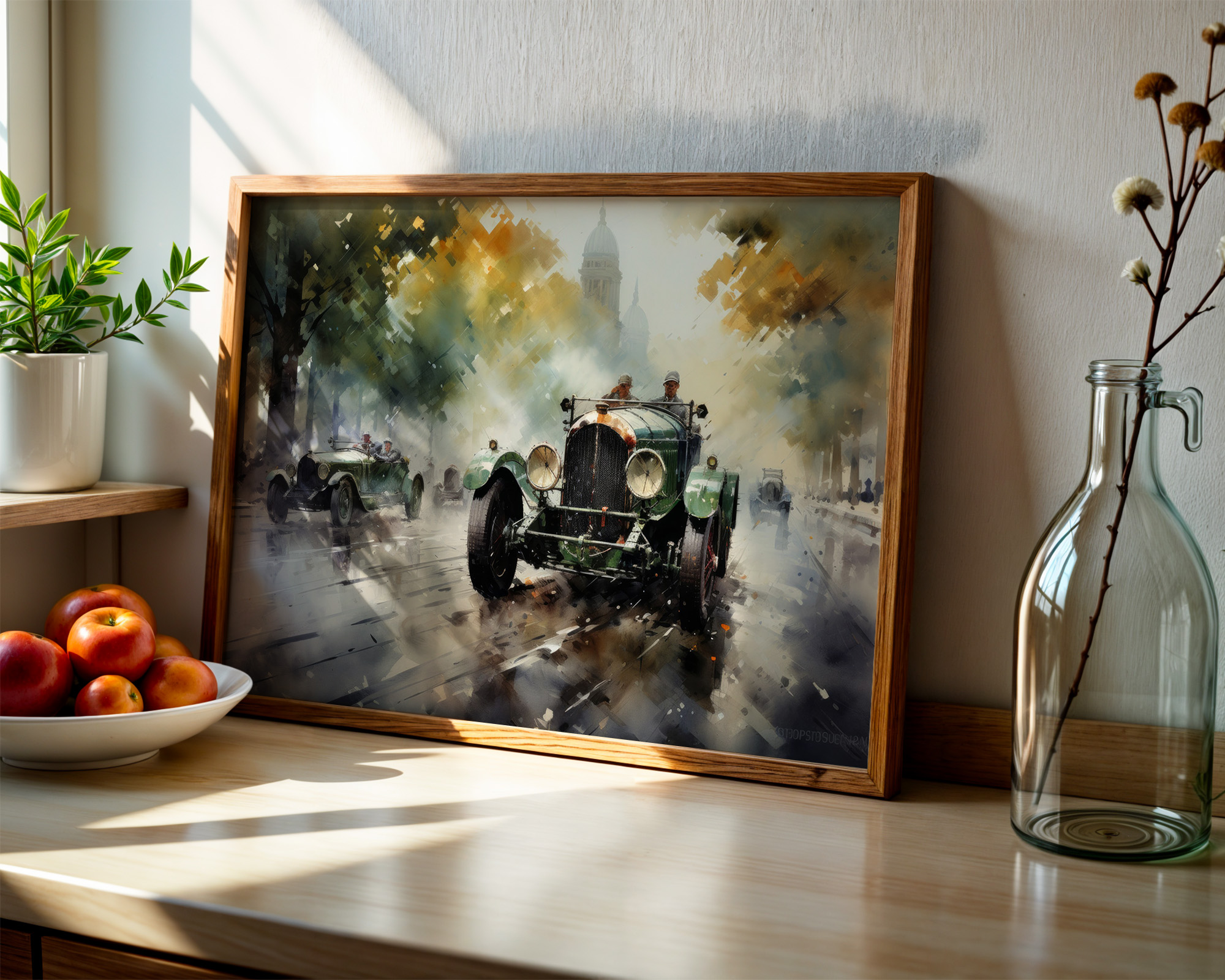 Charge of the Emerald Racers Art Print - room mockup