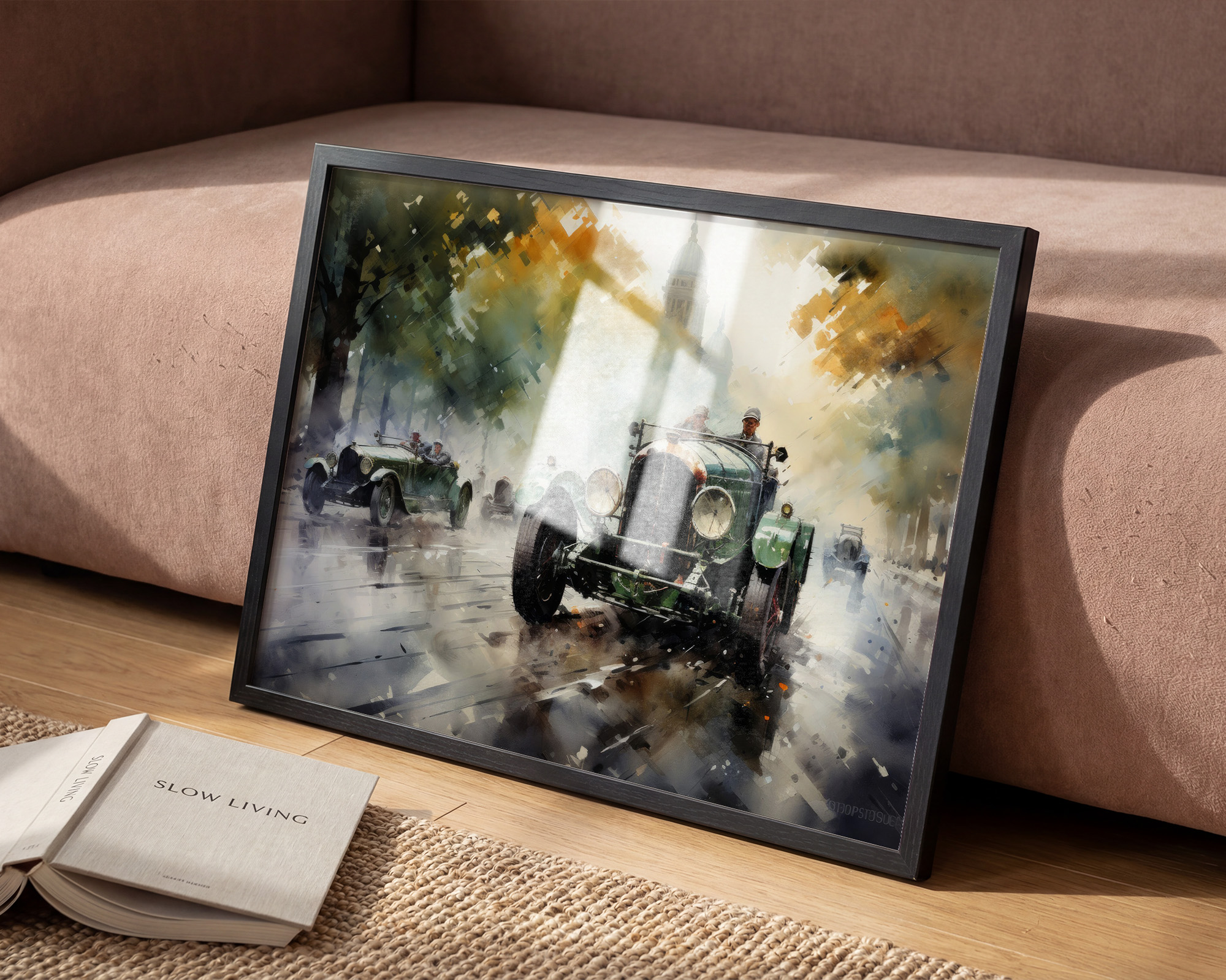 Charge of the Emerald Racers Art Print - room mockup