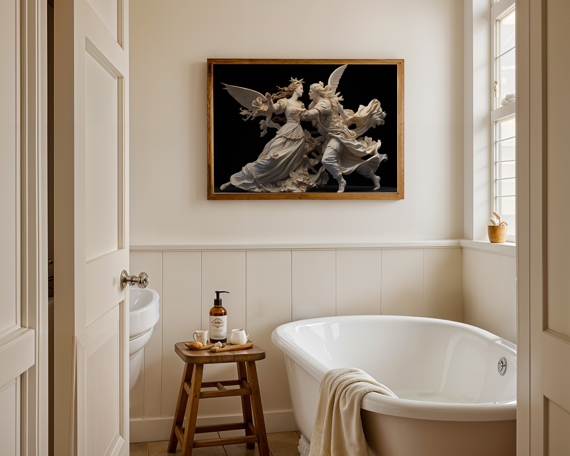 Celestial Embrace Winged Angels Art Print - room mockup