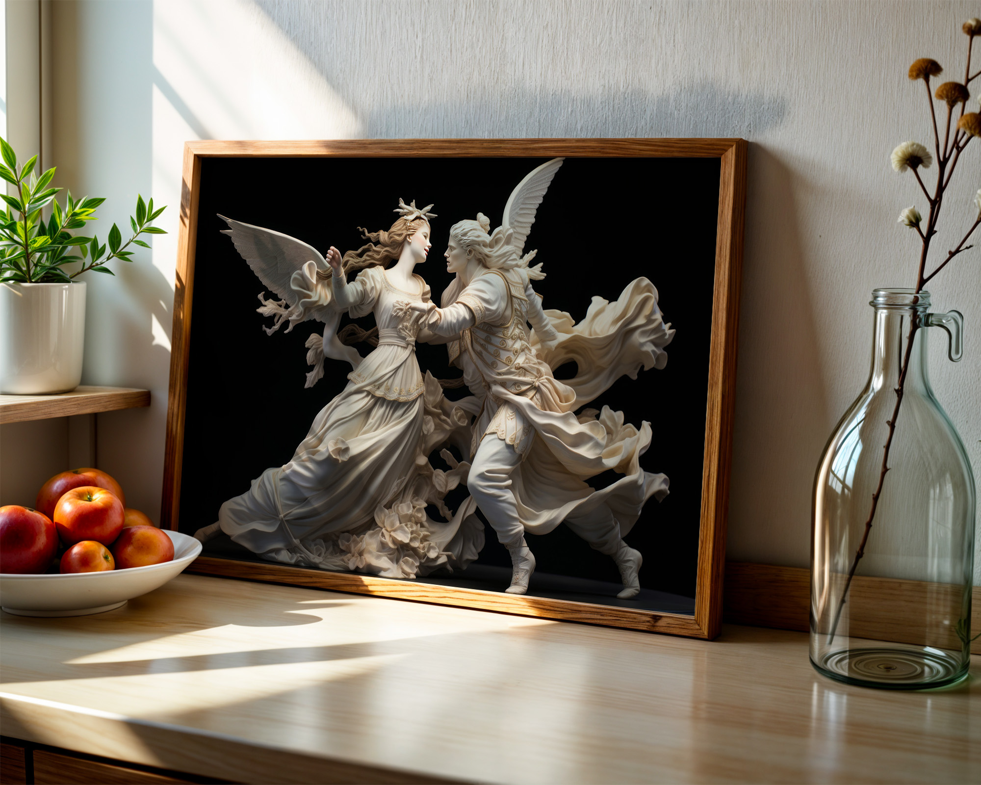 Celestial Embrace Winged Angels Art Print - room mockup