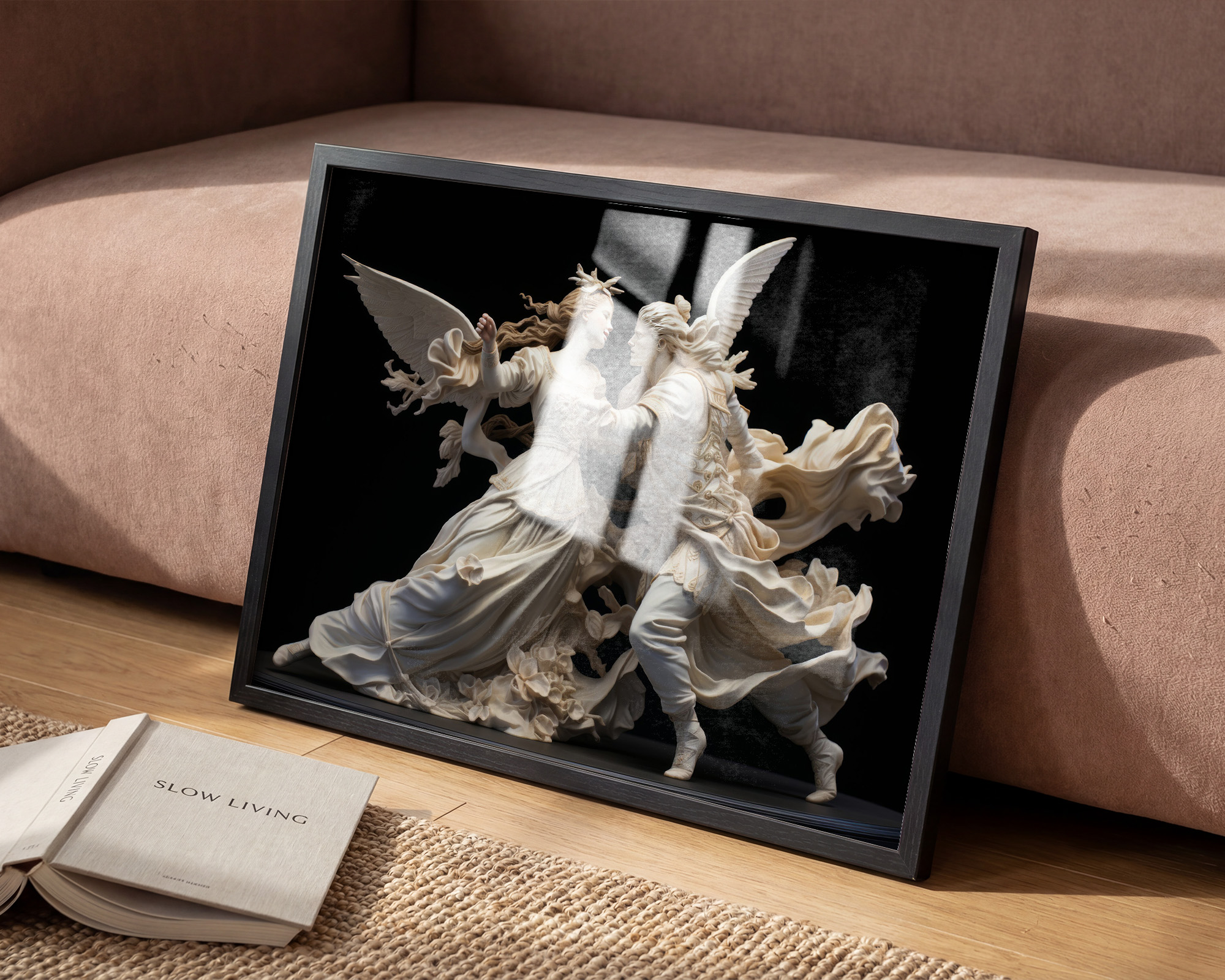 Celestial Embrace Winged Angels Art Print - room mockup