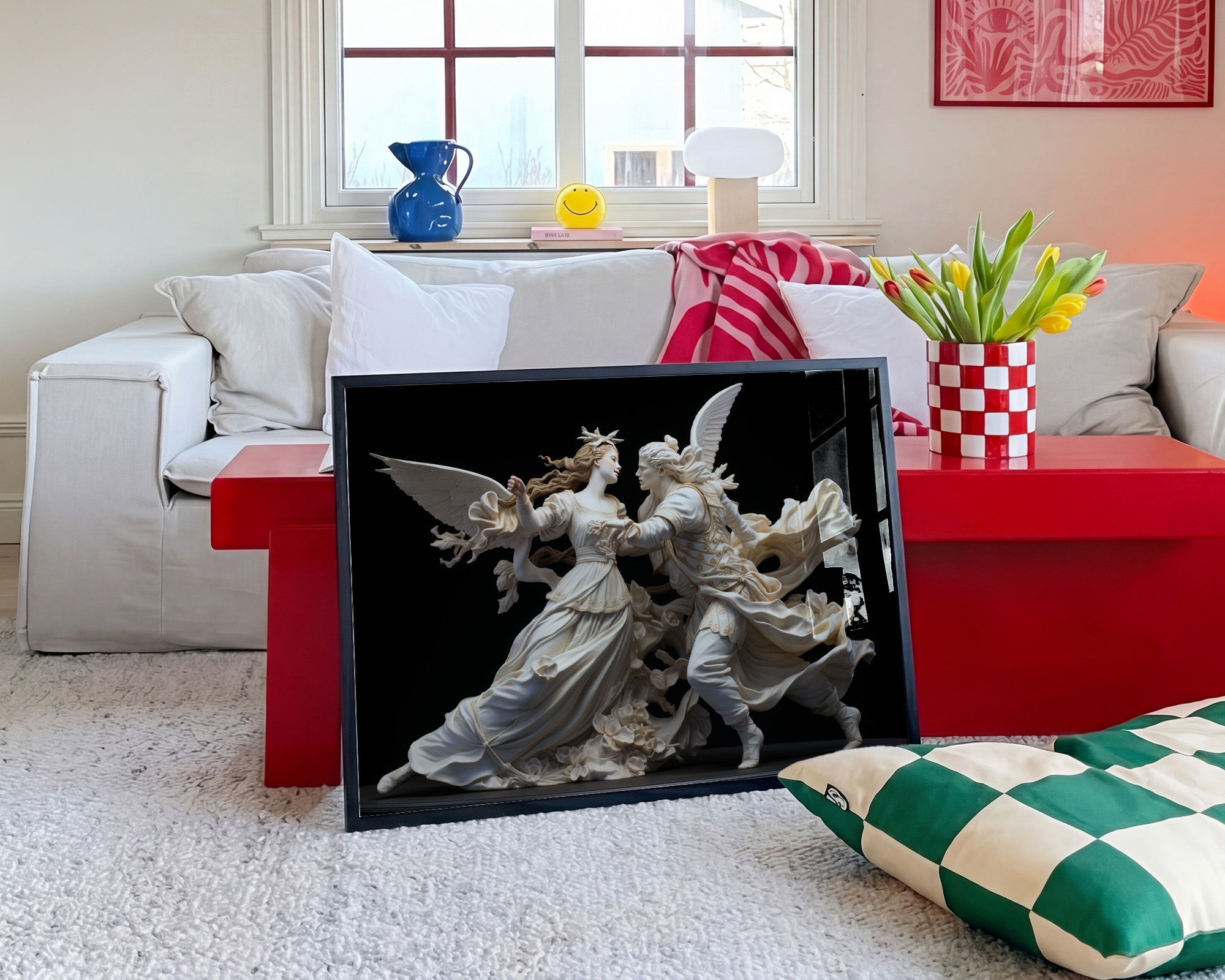 Celestial Embrace Winged Angels Art Print - room mockup