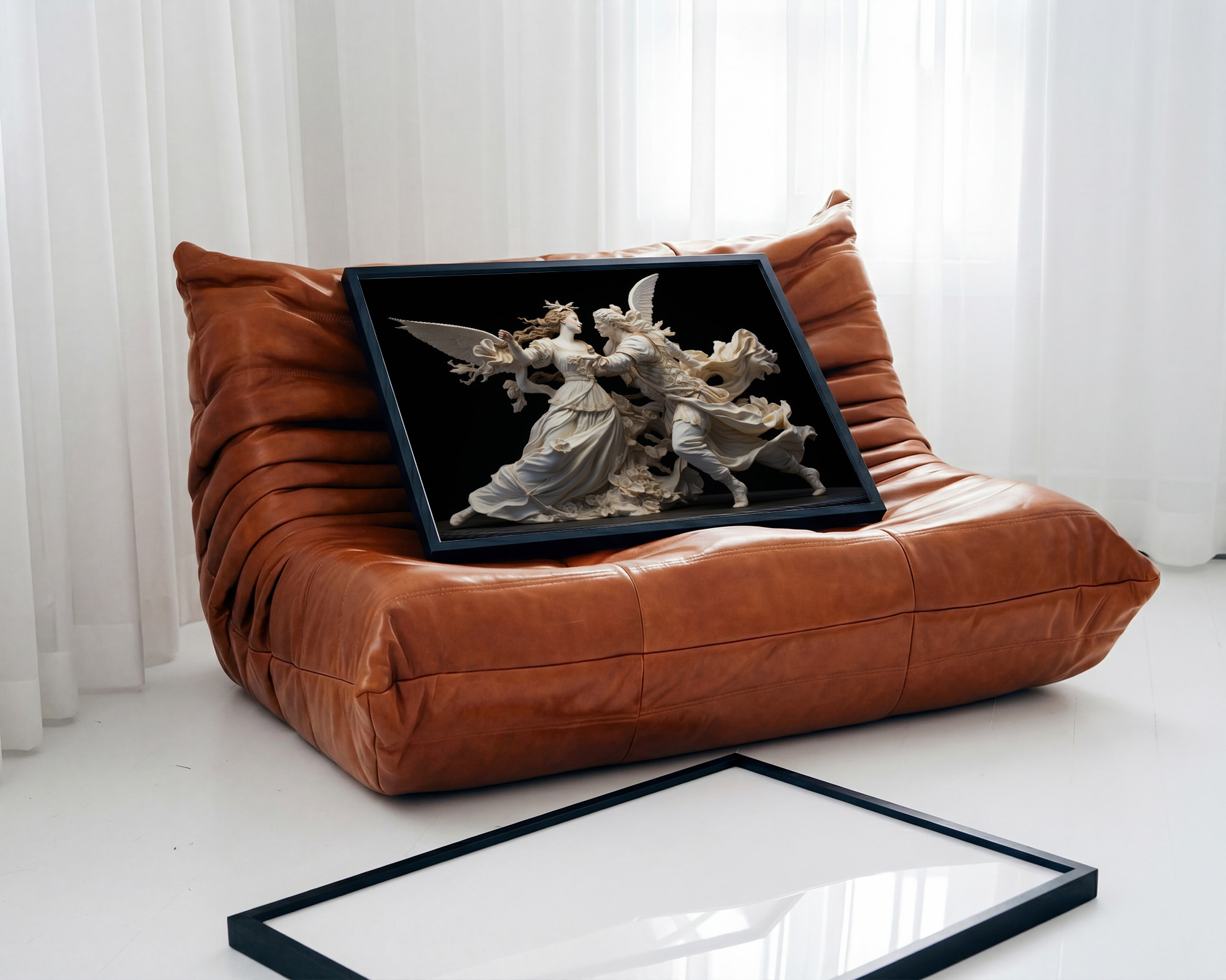 Celestial Embrace Winged Angels Art Print - room mockup