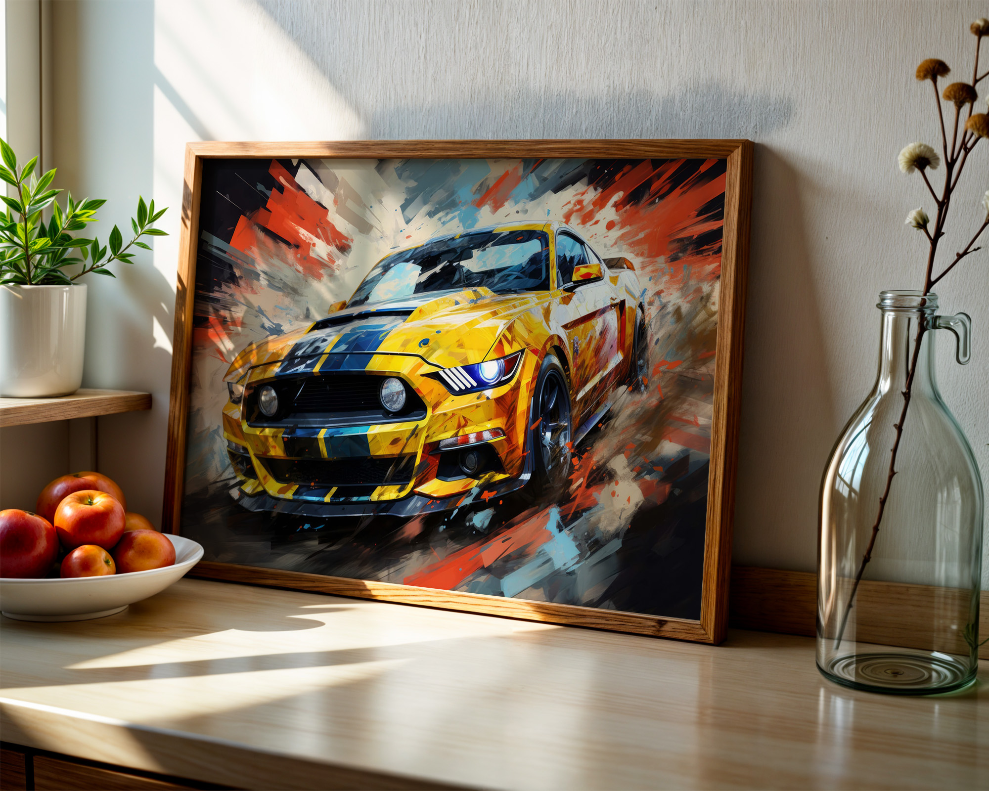 Colour in the Quiet Quarter Yellow Mustang Art Print - room mockup