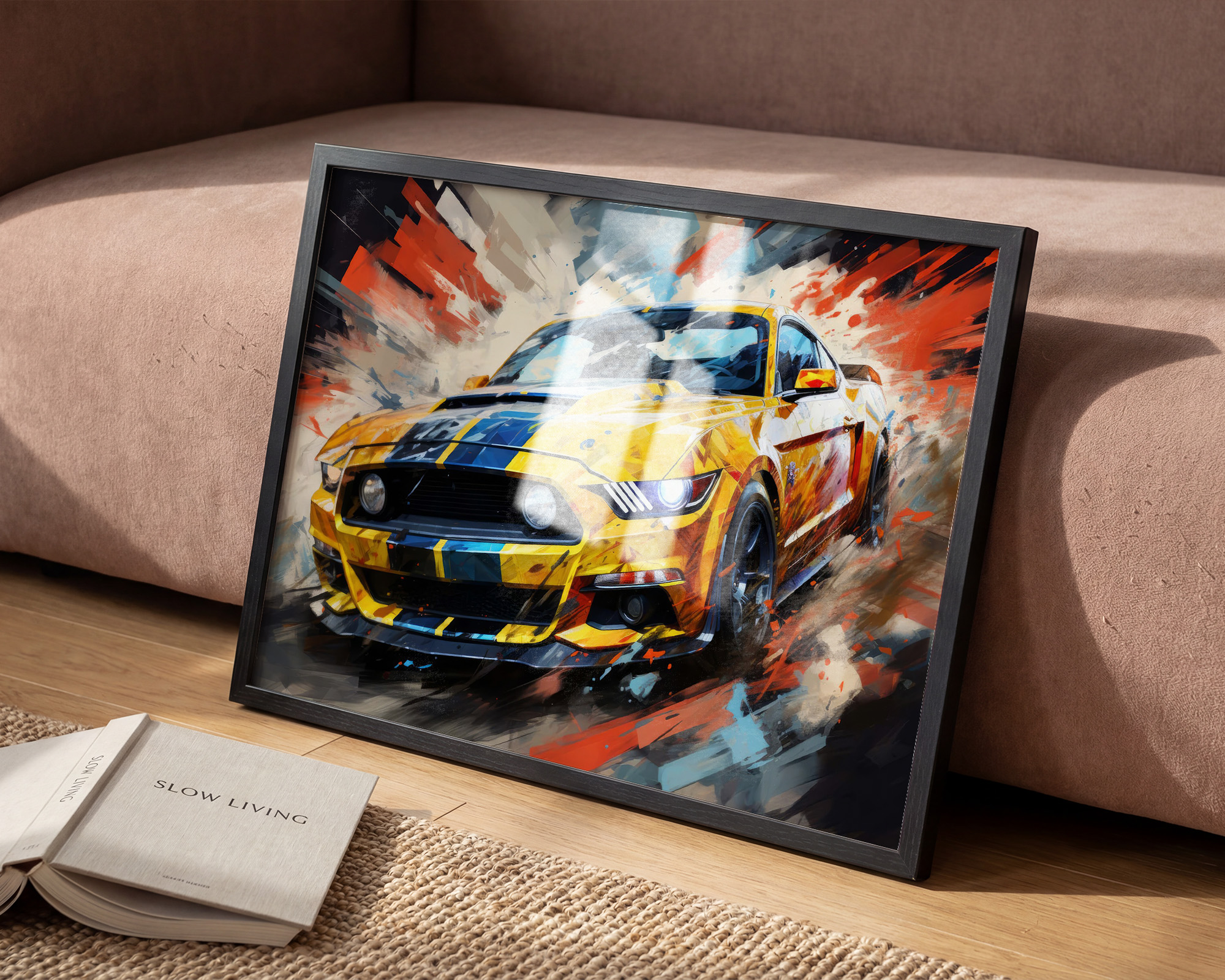 Colour in the Quiet Quarter Yellow Mustang Art Print - room mockup