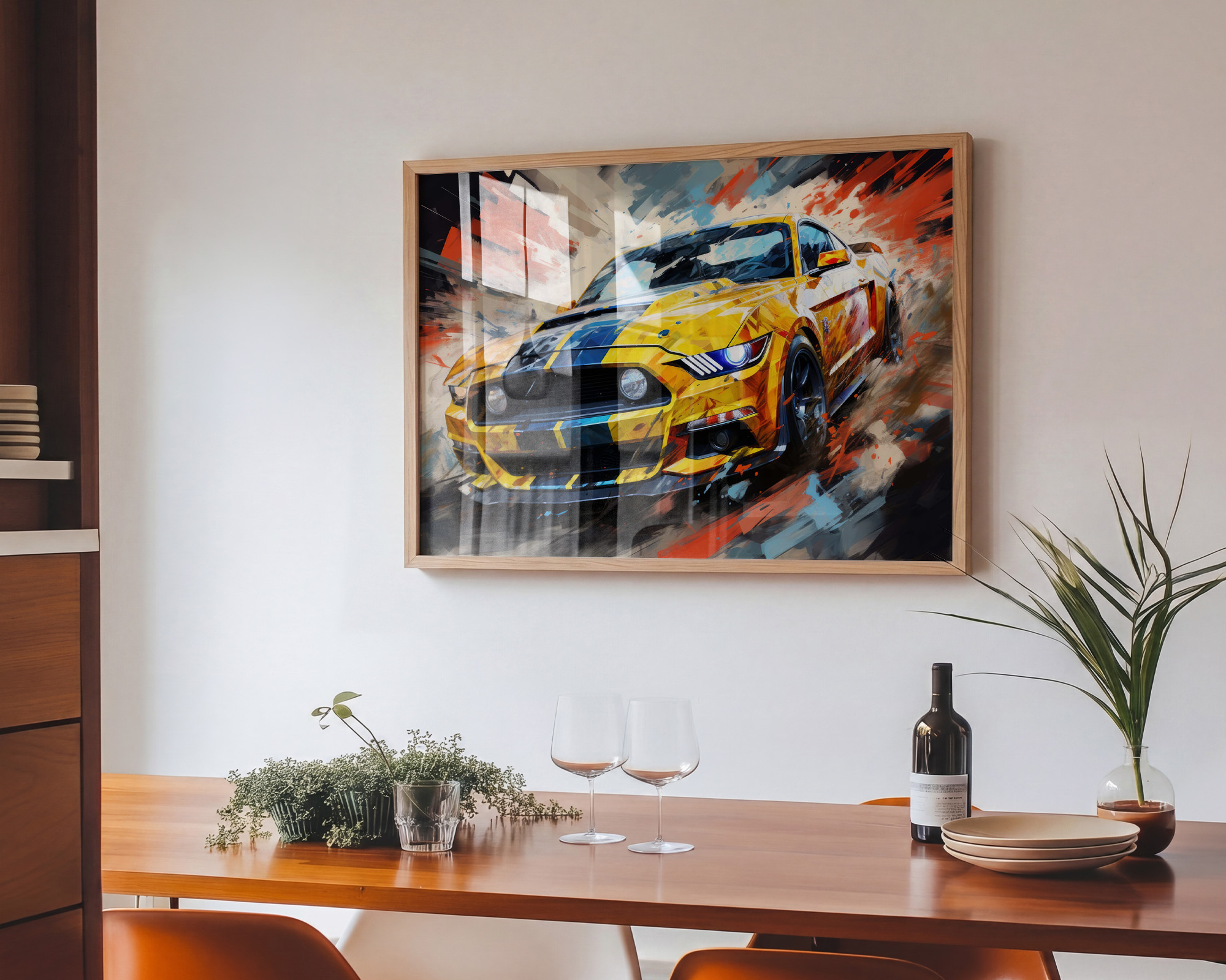 Colour in the Quiet Quarter Yellow Mustang Art Print - room mockup