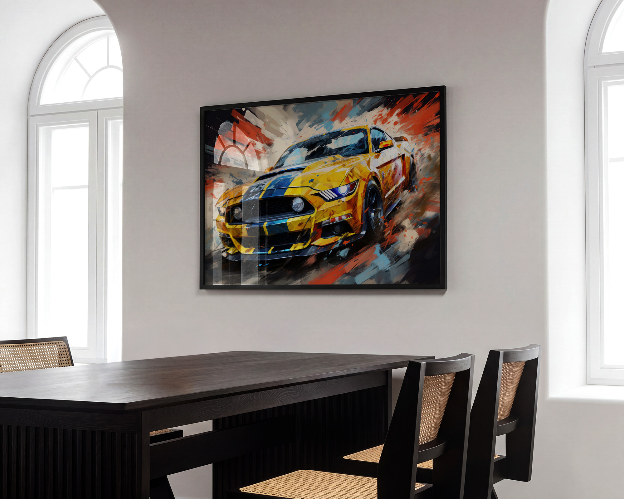 Colour in the Quiet Quarter Yellow Mustang Art Print - room mockup