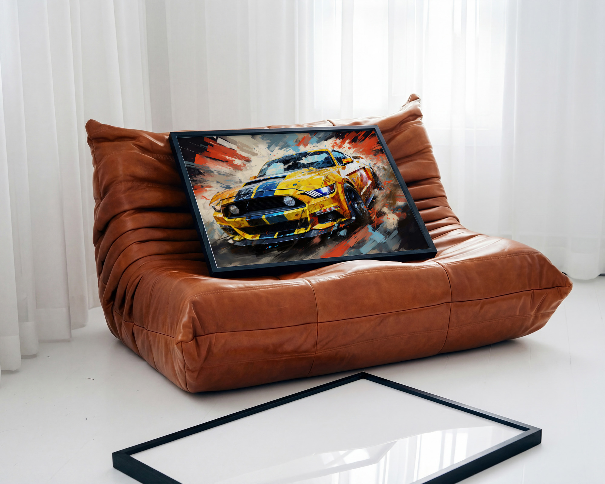 Colour in the Quiet Quarter Yellow Mustang Art Print - room mockup