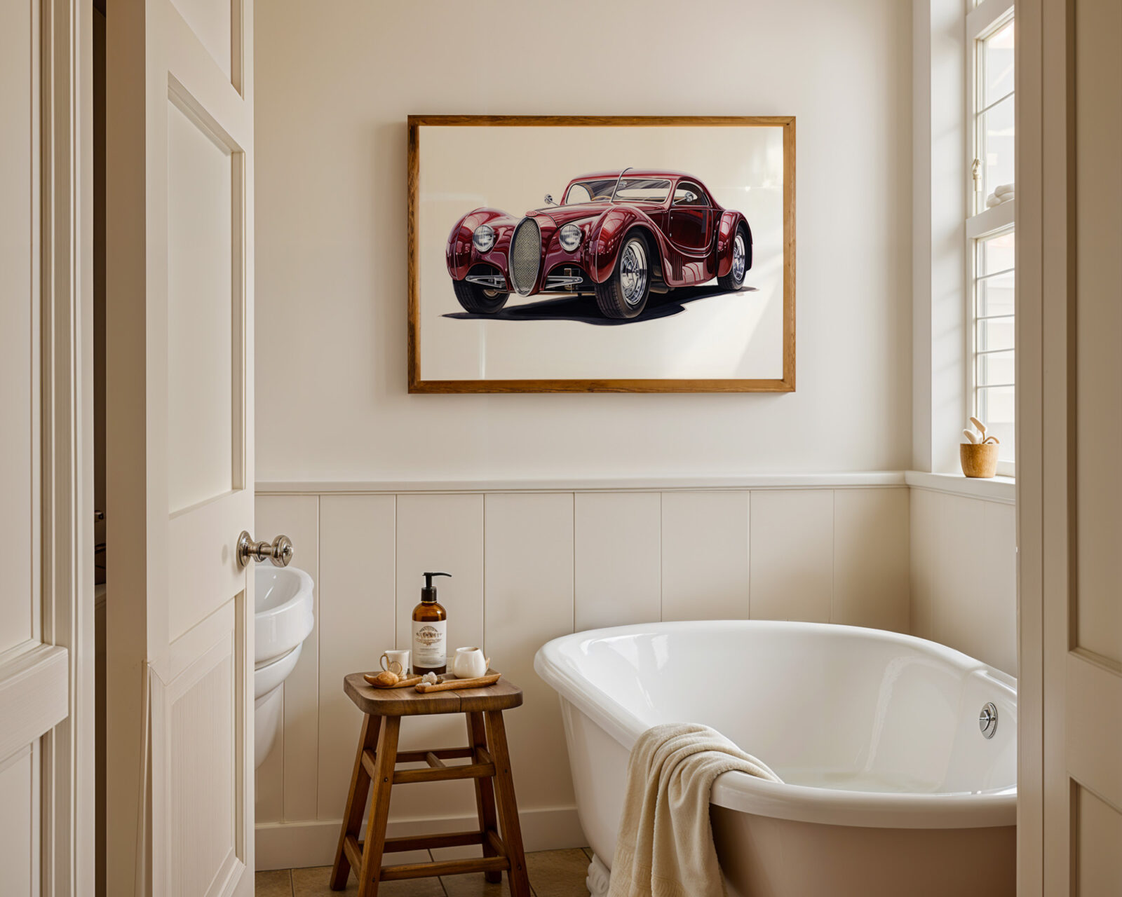 Crimson Aristocrat Sports Car Art Print - room mockup