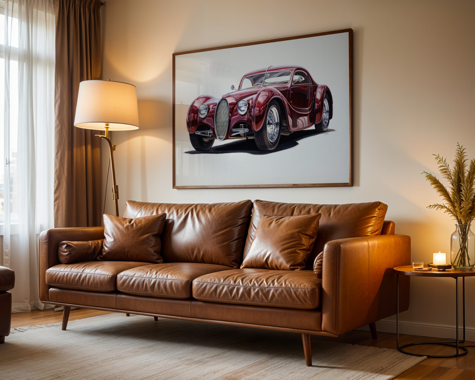 Crimson Aristocrat Sports Car Art Print - room mockup