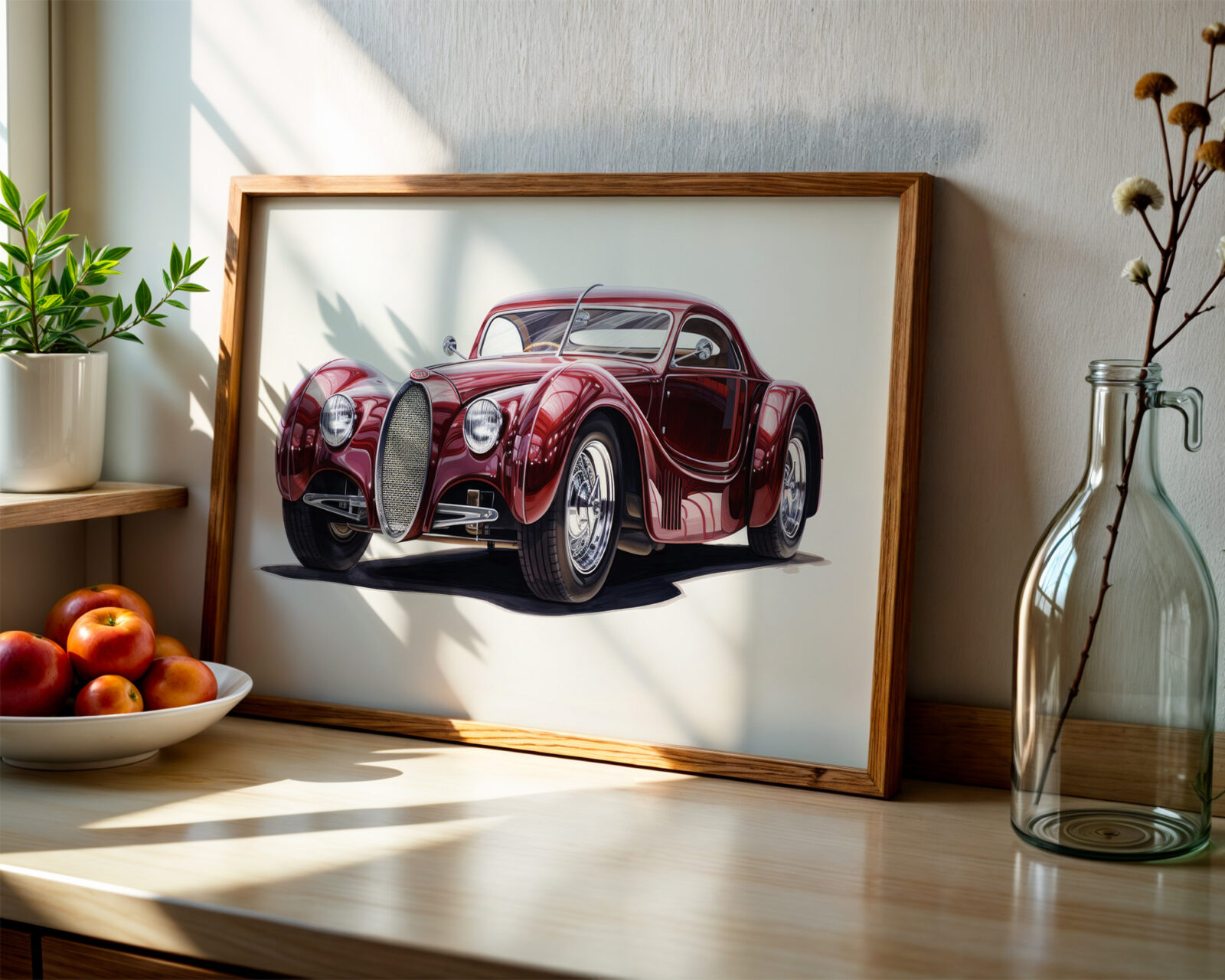 Crimson Aristocrat Sports Car Art Print - room mockup