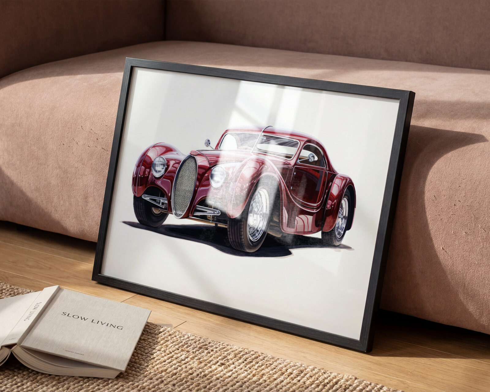 Crimson Aristocrat Sports Car Art Print - room mockup