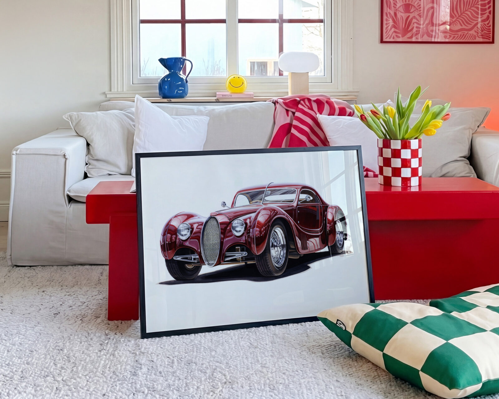 Crimson Aristocrat Sports Car Art Print - room mockup