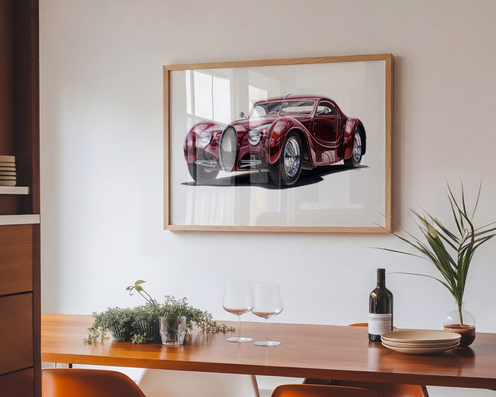 Crimson Aristocrat Sports Car Art Print - room mockup