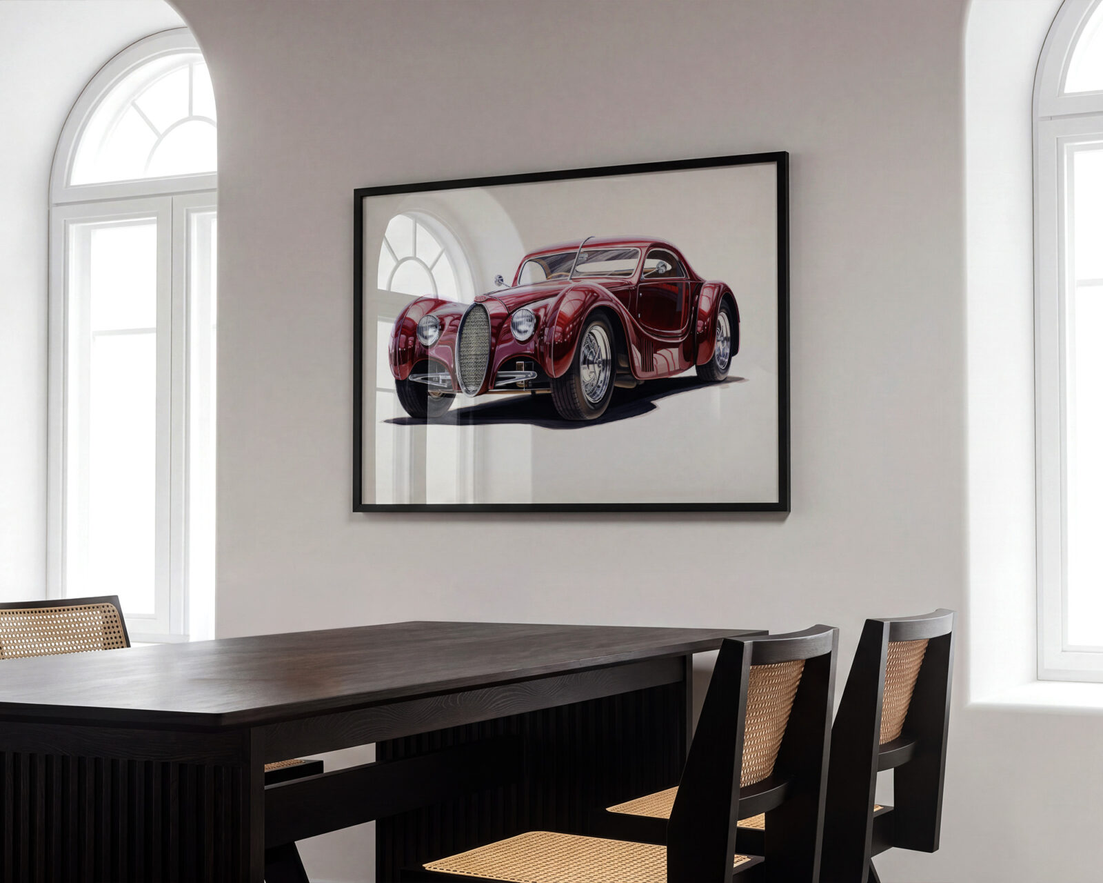 Crimson Aristocrat Sports Car Art Print - room mockup
