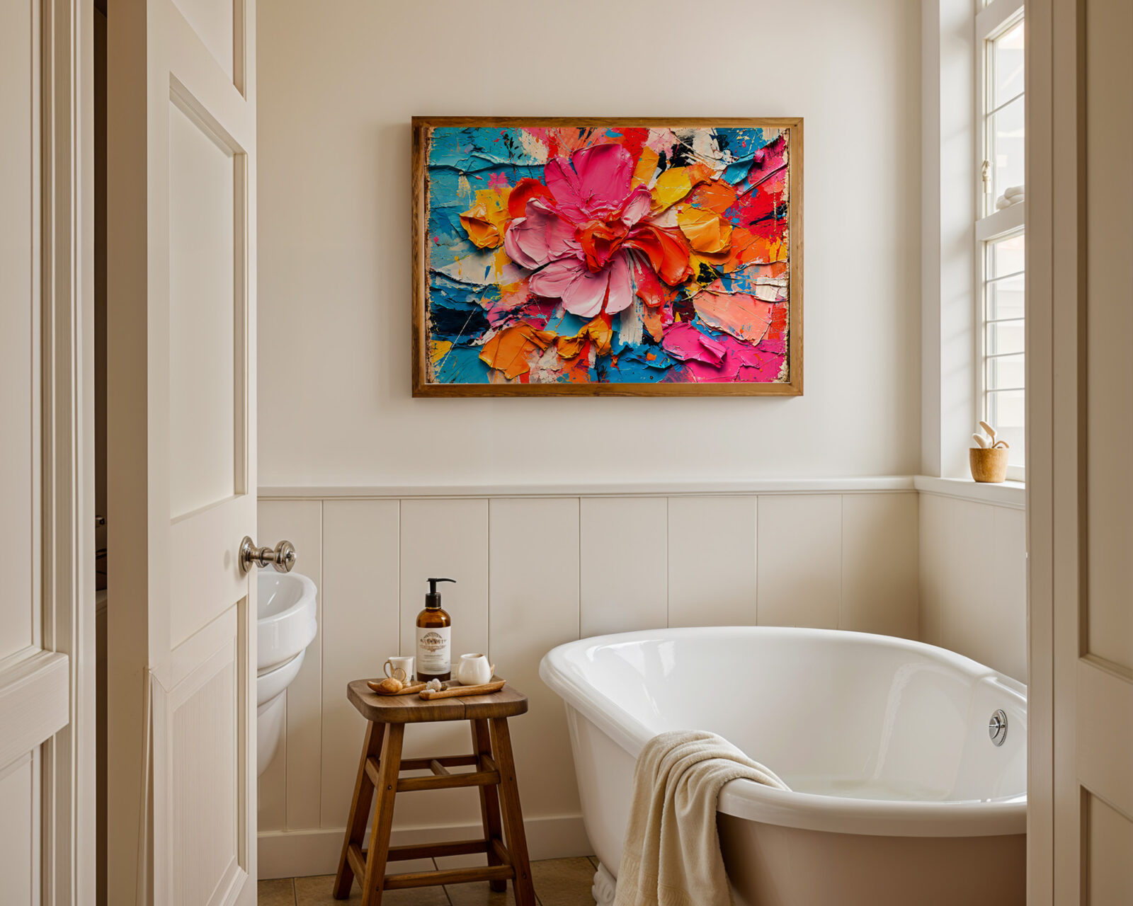 Petal Storm Hot Pink Impasto Flower Print - room mockup