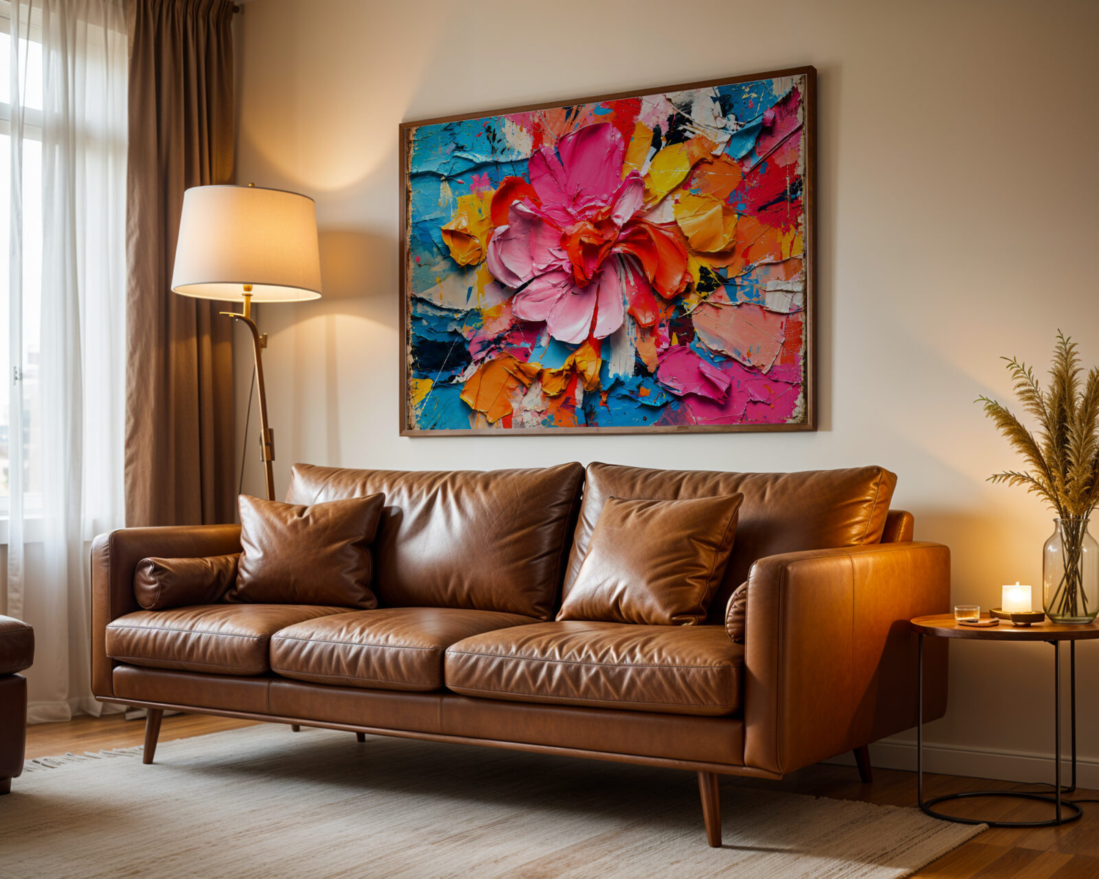 Petal Storm Hot Pink Impasto Flower Print - room mockup